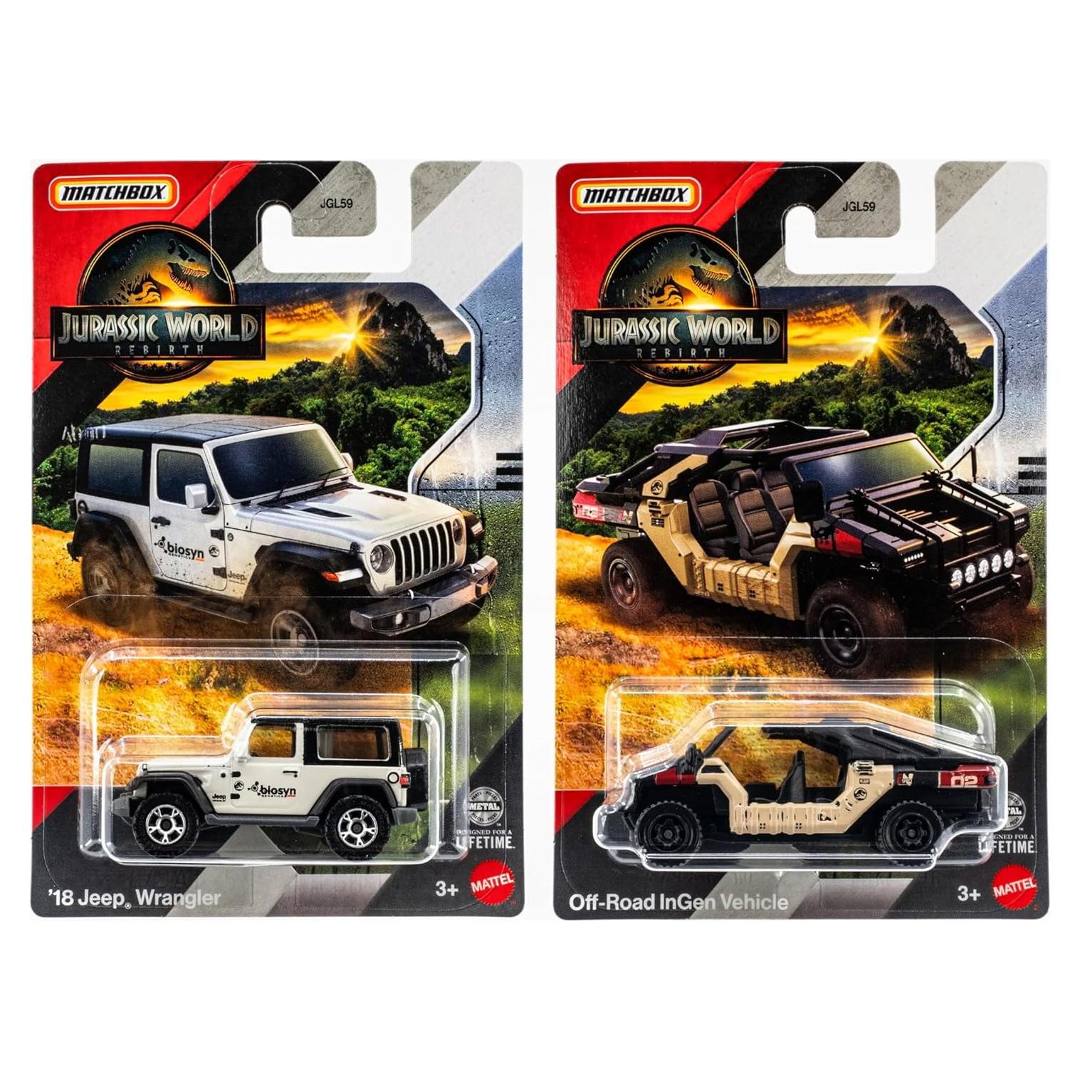 Vehículos de Metal Fundido Matchbox Jurassic World - Jeep Wrangler y Off-Road InGen
