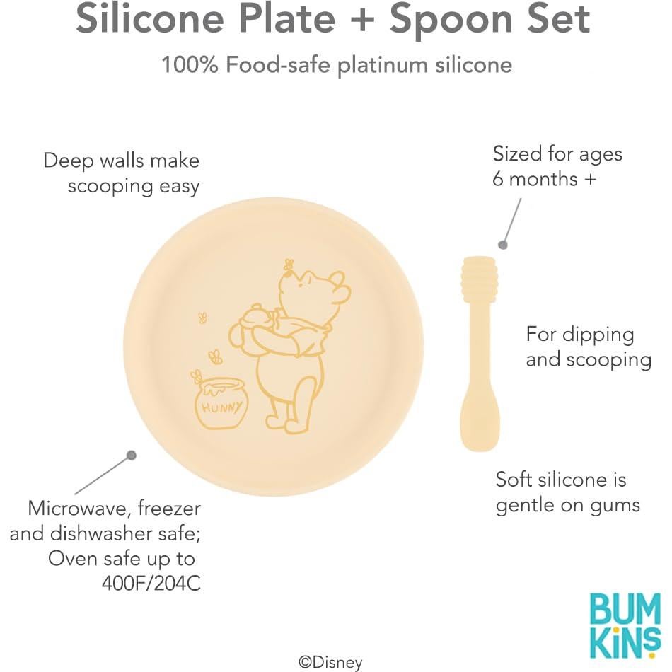 Juego de Plato y Cuchara Bumkins Winnie Pooh Silicona 6M+