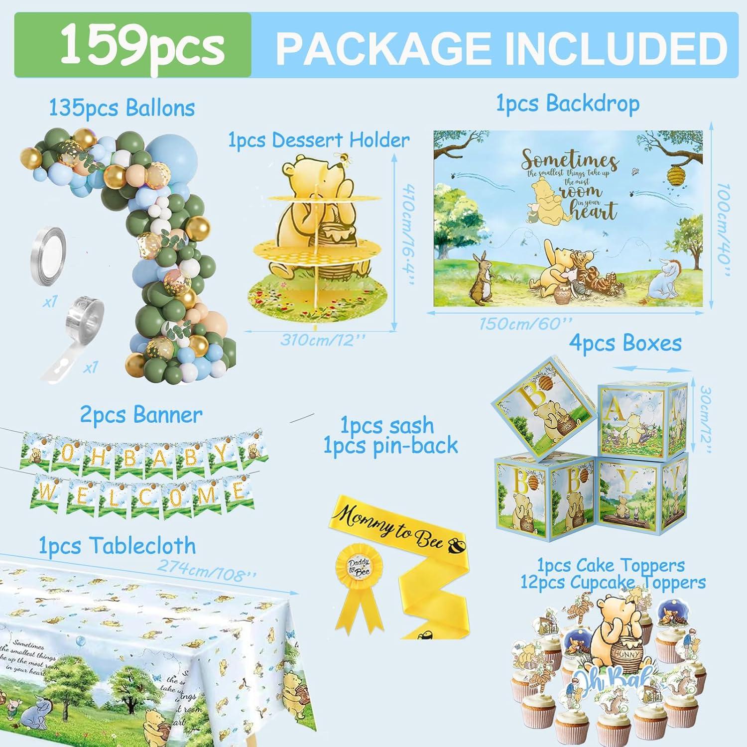 Kit de Decoraciones Baby Shower Winnie Pooh 159 Piezas
