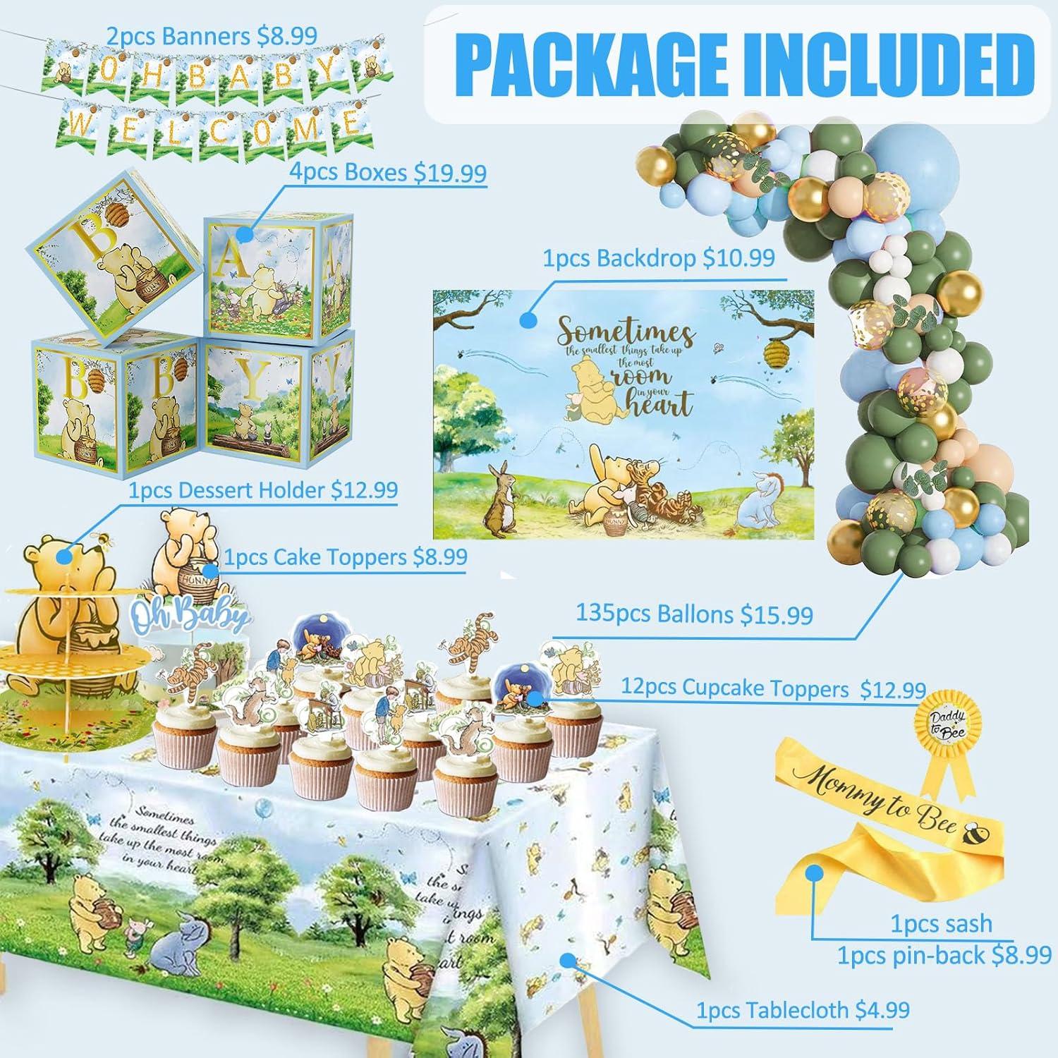 Kit de Decoraciones Baby Shower Winnie Pooh 159 Piezas