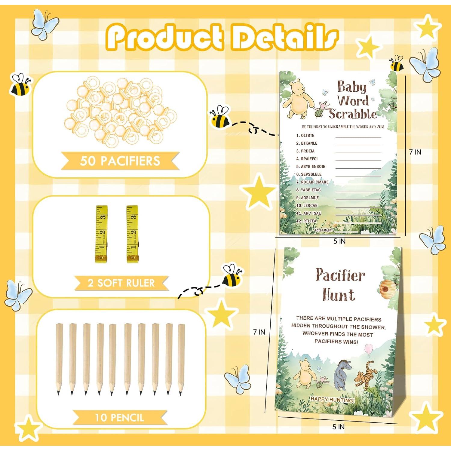 Set de Juegos de Baby Shower Winnie 143 Pcs ALodr Decoración