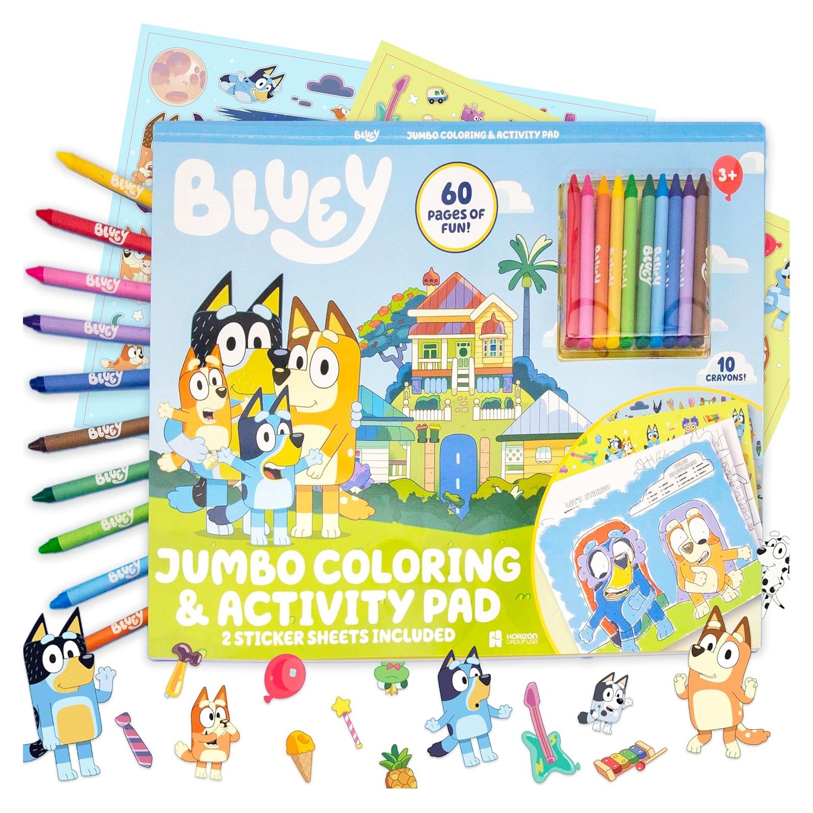 Papel de Colorear Jumbo Bluey 60 Páginas + 10 Crayones