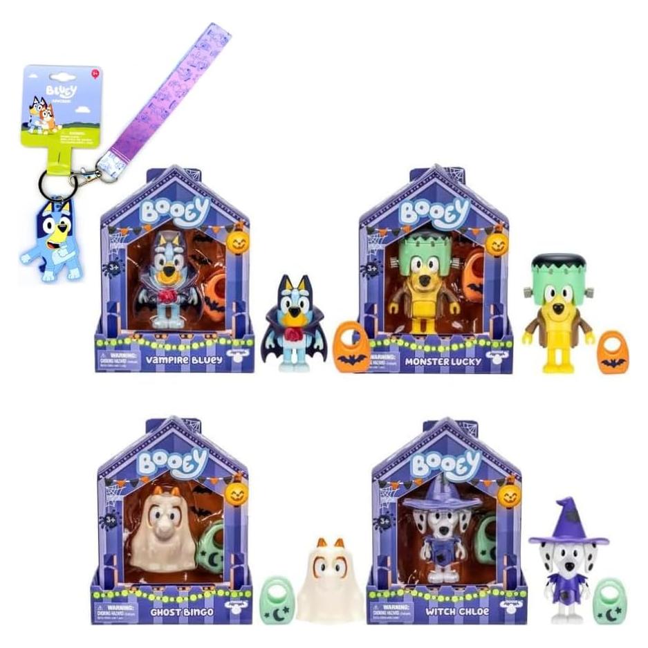 Colección Halloween Bluey 4 Figuras + Llavero y Lanyard