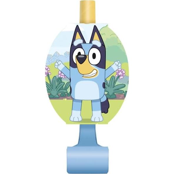Suministros Fiesta Cumpleaños Bluey - 16 Silbatos + Stickers