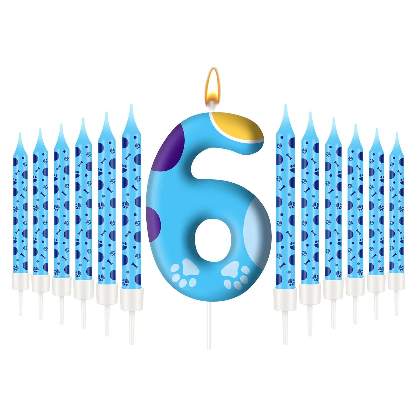 Juego de Velas de Cumpleaños 13PCS AXBMM Huellas Perro Azul