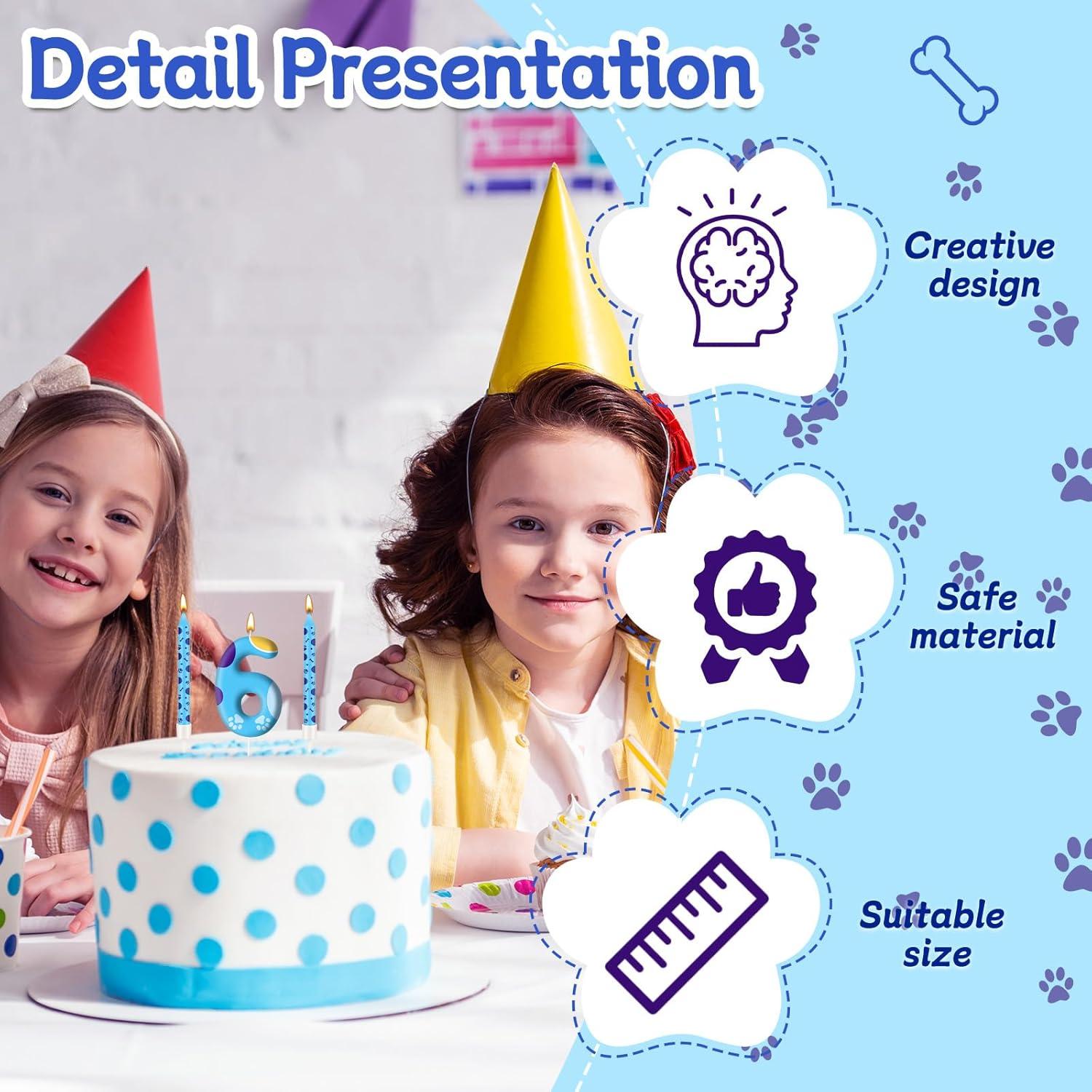 Juego de Velas de Cumpleaños 13PCS AXBMM Huellas Perro Azul