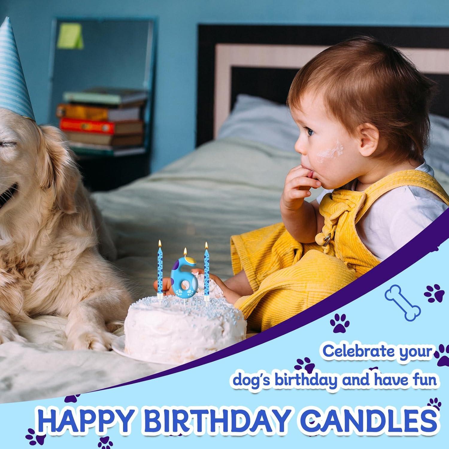 Juego de Velas de Cumpleaños 13PCS AXBMM Huellas Perro Azul