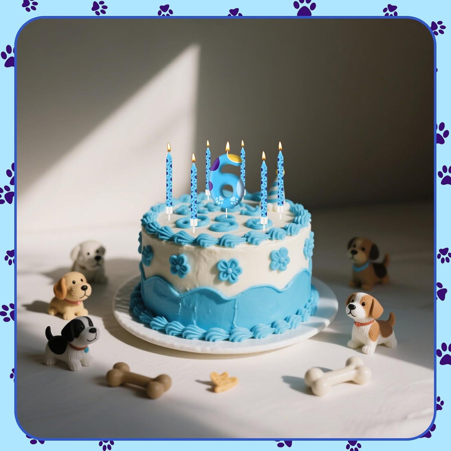 Juego de Velas de Cumpleaños 13PCS AXBMM Huellas Perro Azul