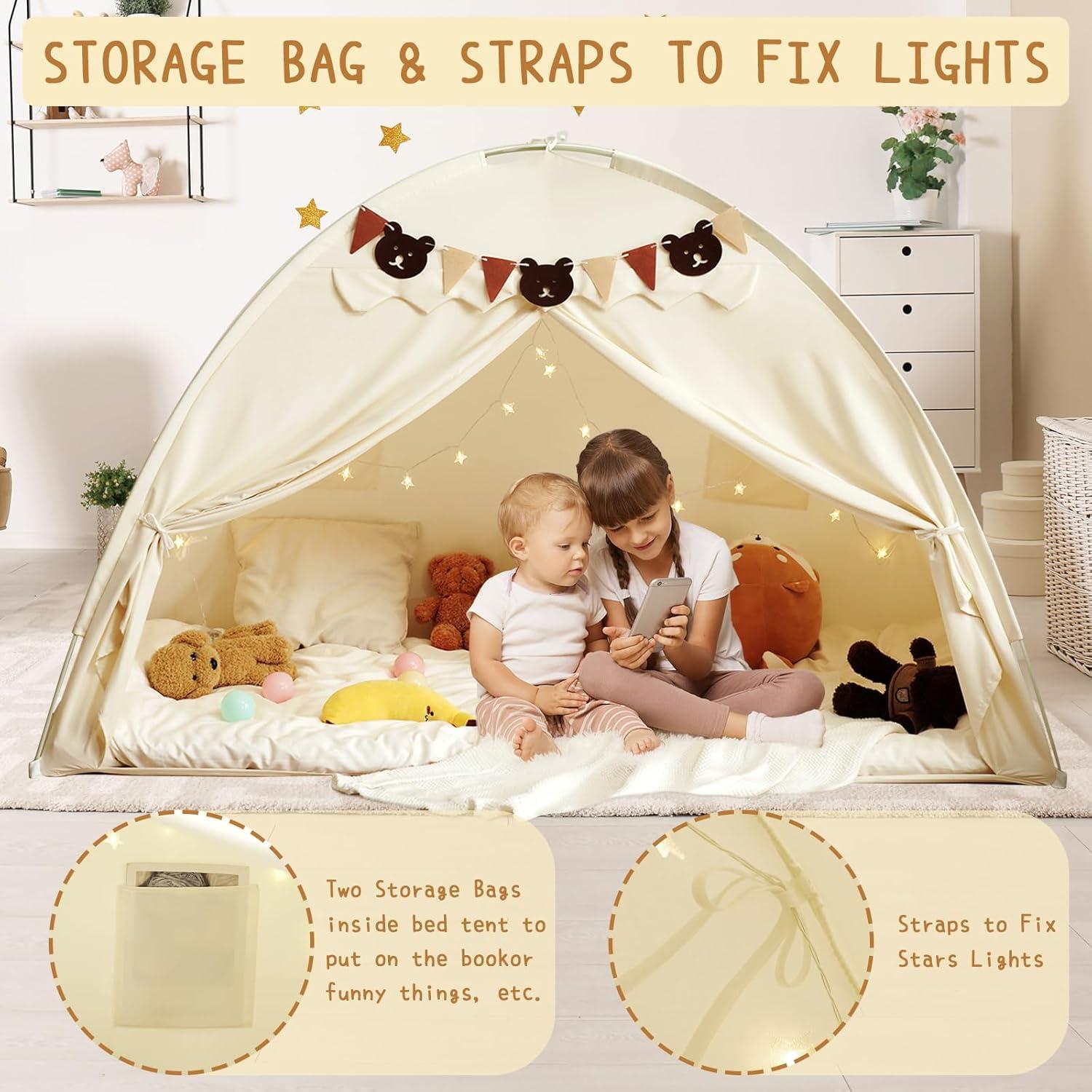 Carpa de Cama Twin YEERSWAG Beige 196x99x124 cm con Luces