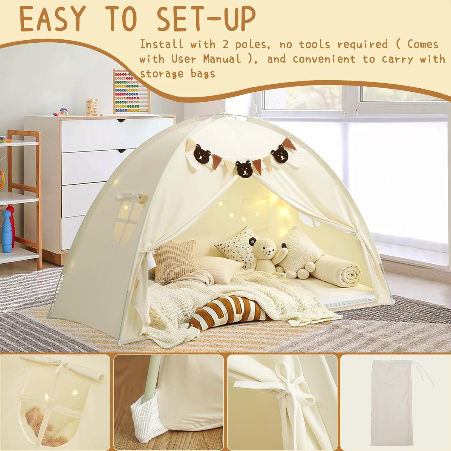 Carpa de Cama Twin YEERSWAG Beige 196x99x124 cm con Luces