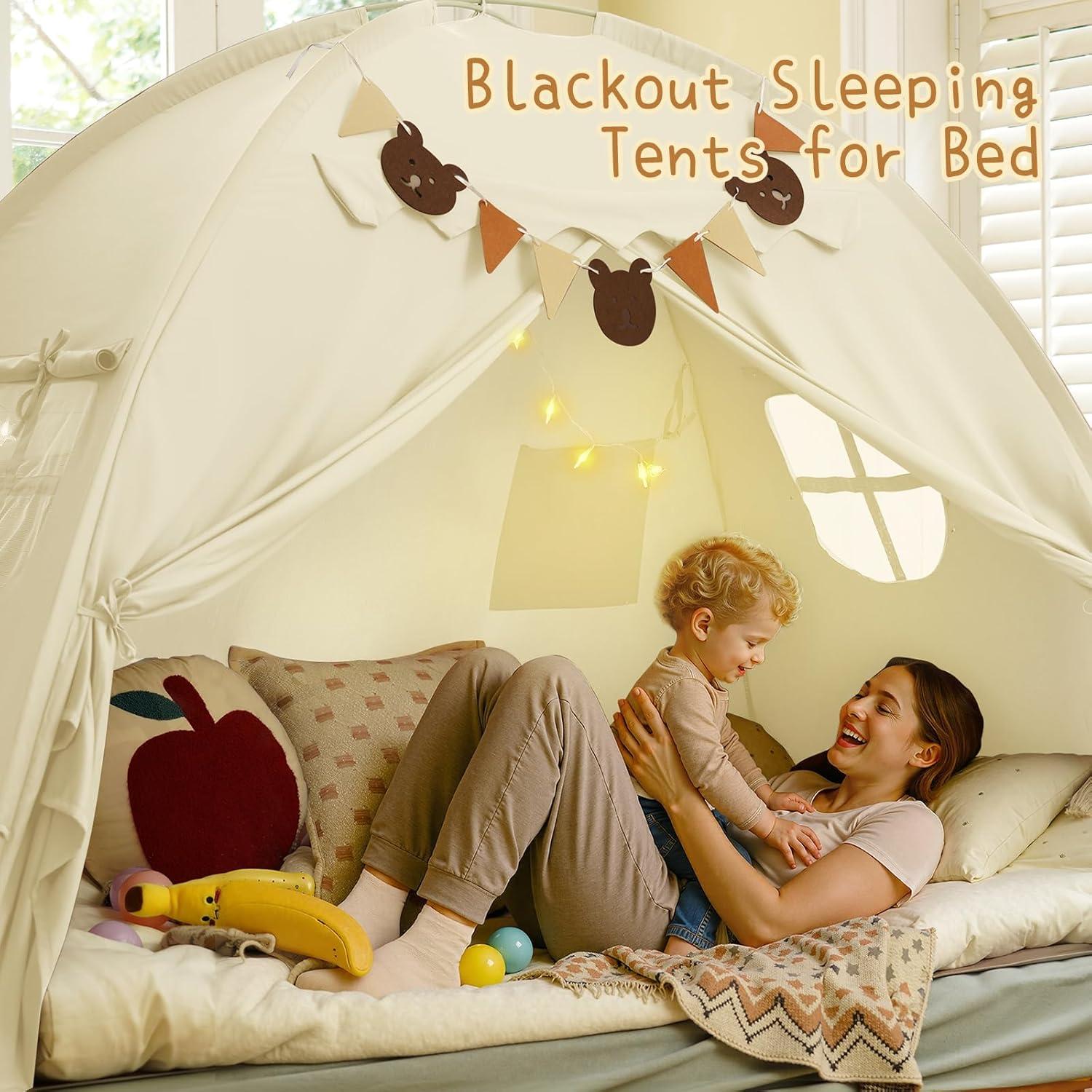 Carpa de Cama Twin YEERSWAG Beige 196x99x124 cm con Luces