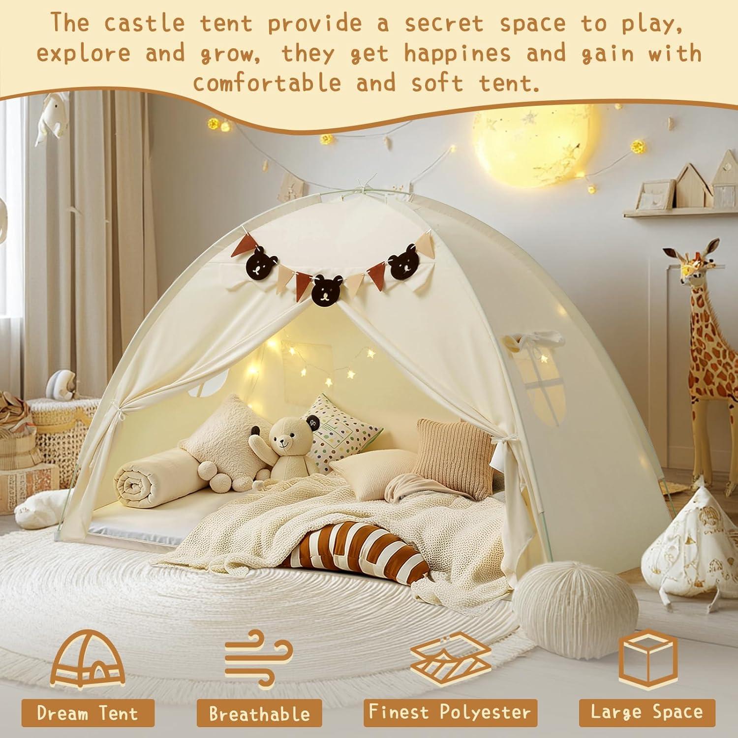 Carpa de Cama Twin YEERSWAG Beige 196x99x124 cm con Luces