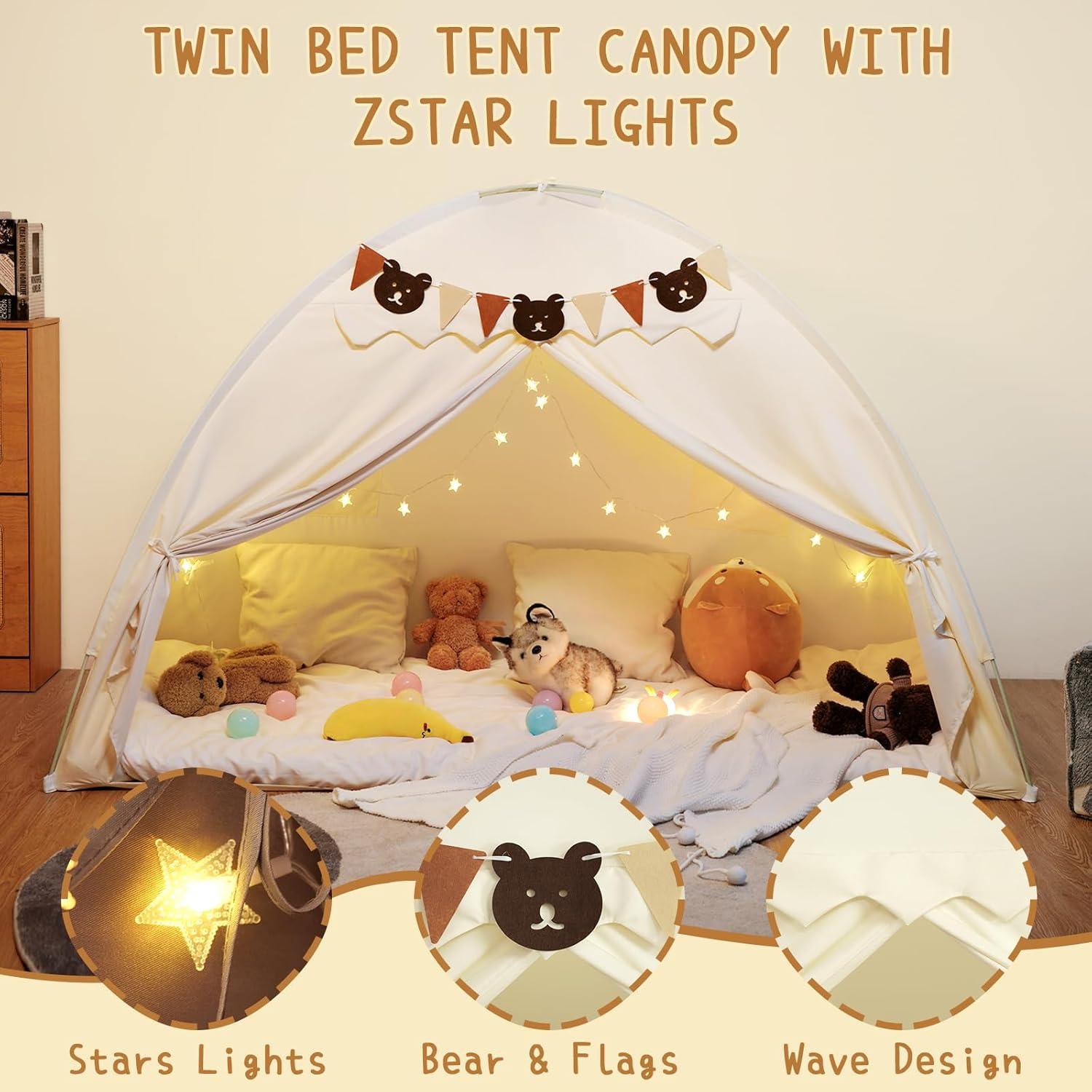 Carpa de Cama Twin YEERSWAG Beige 196x99x124 cm con Luces