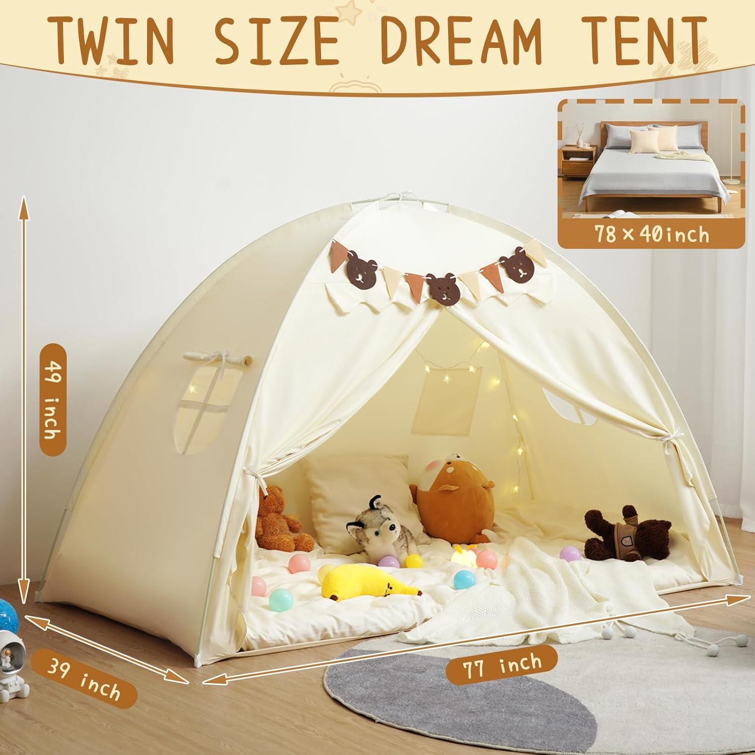 Carpa de Cama Twin YEERSWAG Beige 196x99x124 cm con Luces
