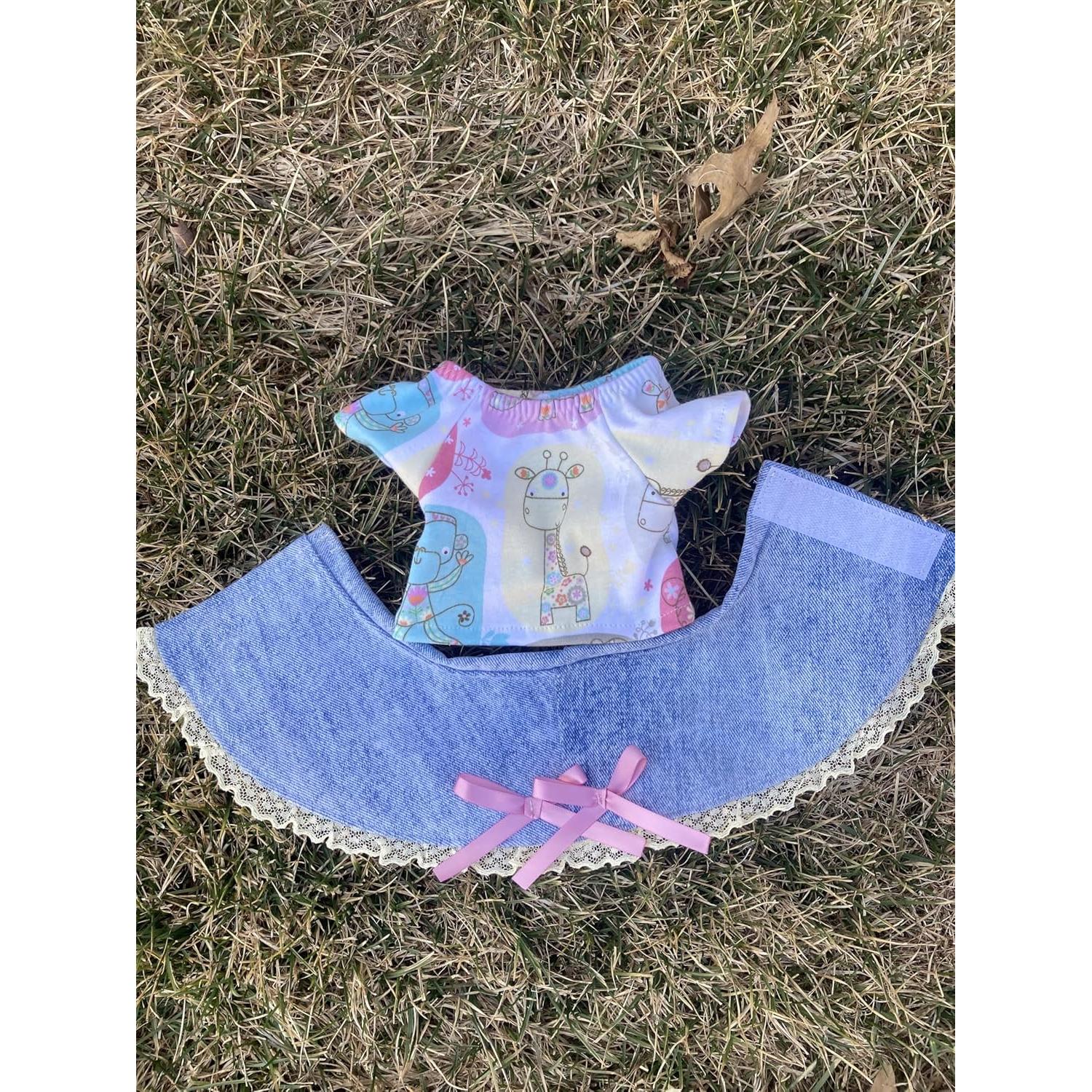 Camiseta estampado animal y falda mezclilla azul para muñecas 35.56 cm