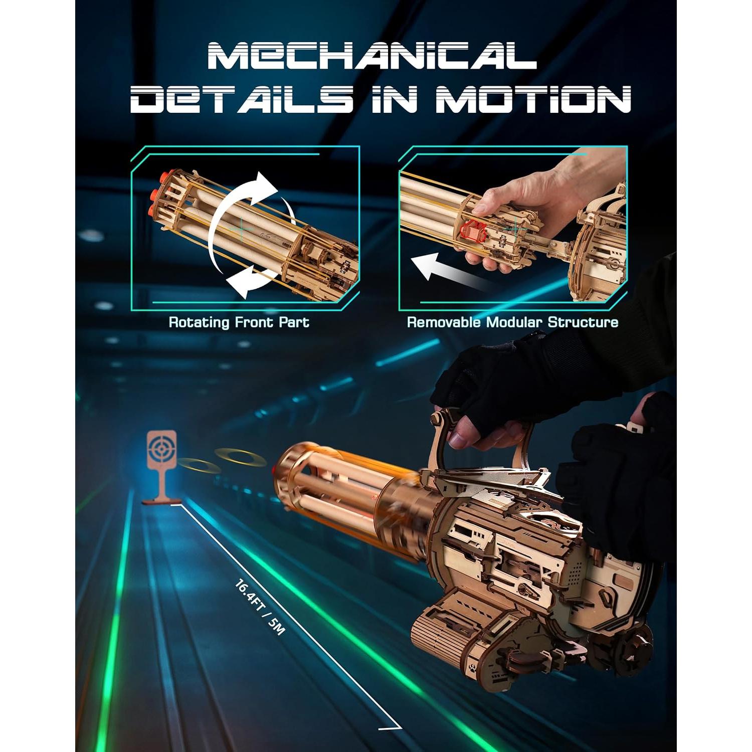 Rompecabezas 3D de Madera ROBOTIME Ametralladora Rotativa
