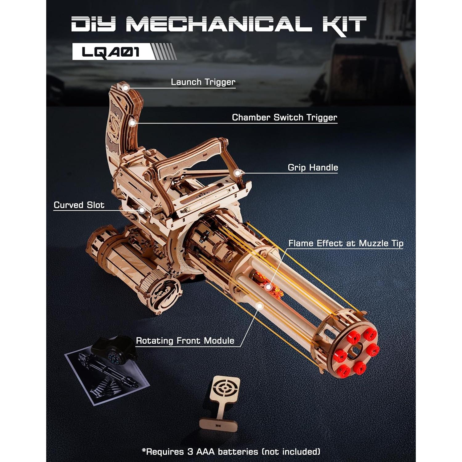 Rompecabezas 3D de Madera ROBOTIME Ametralladora Rotativa