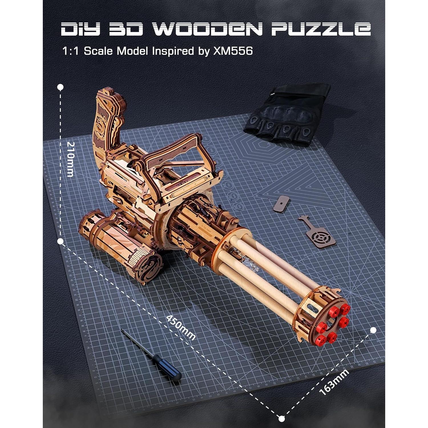 Rompecabezas 3D de Madera ROBOTIME Ametralladora Rotativa