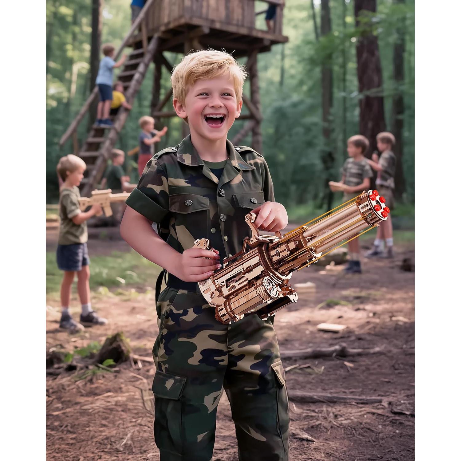 Rompecabezas 3D de Madera ROBOTIME Ametralladora Rotativa