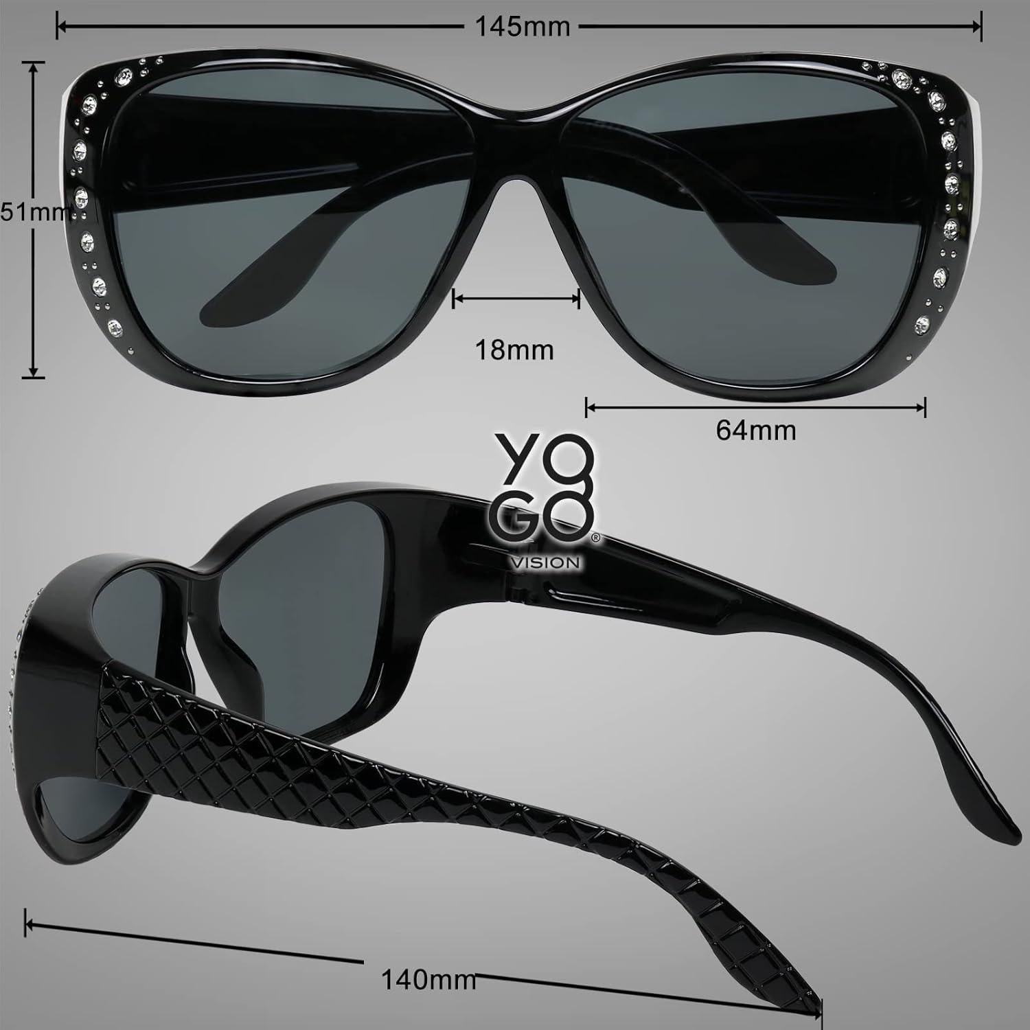 Gafas de sol fitover UV para mujeres - Marco negro espejo