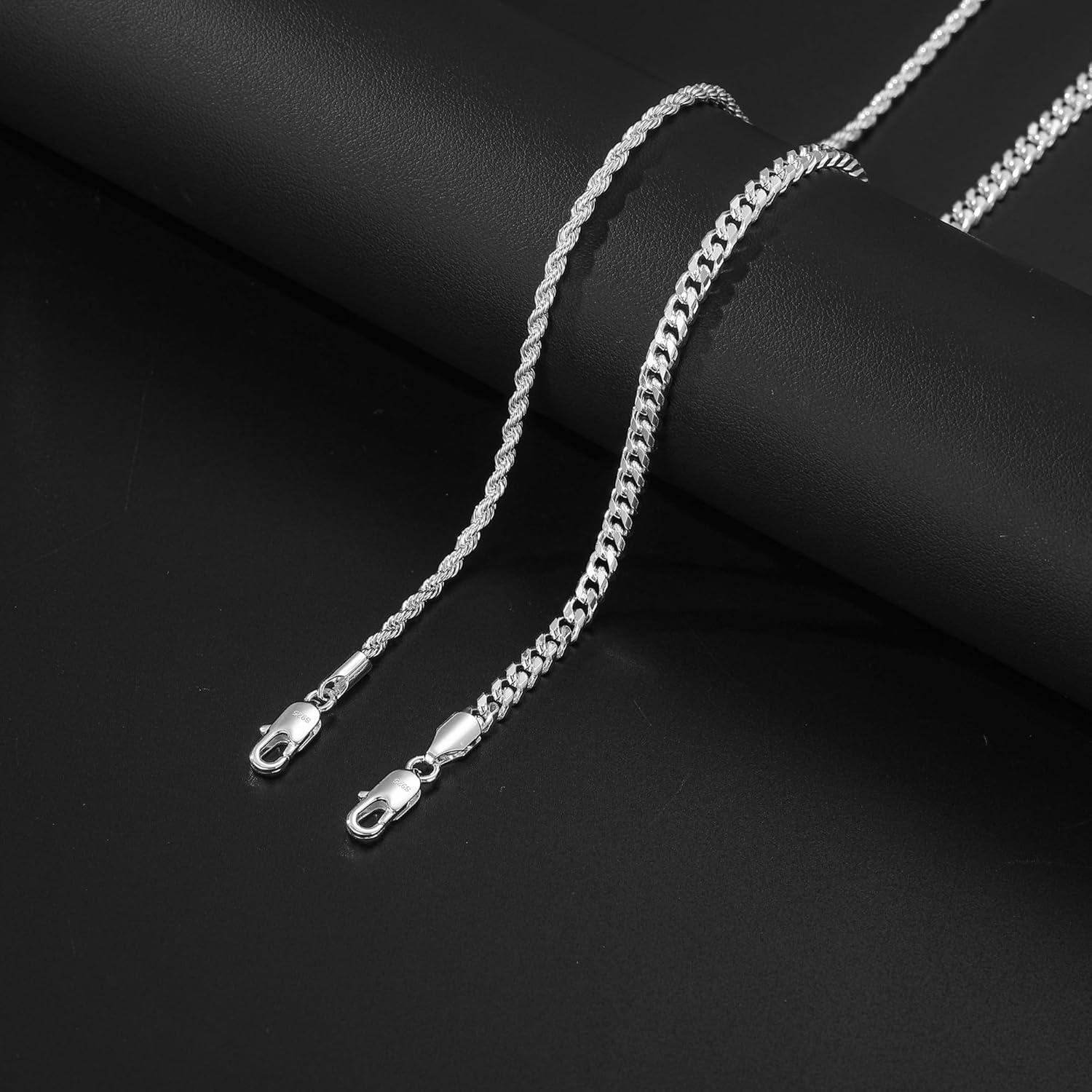 Collar de Plata Esterlina 925 para Hombres - 2 Piezas 50.8cm y 55.88cm