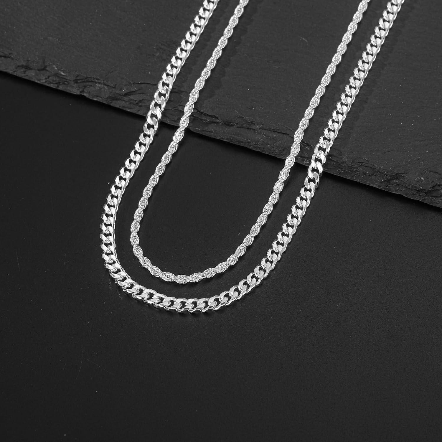 Collar de Plata Esterlina 925 para Hombres - 2 Piezas 50.8cm y 55.88cm