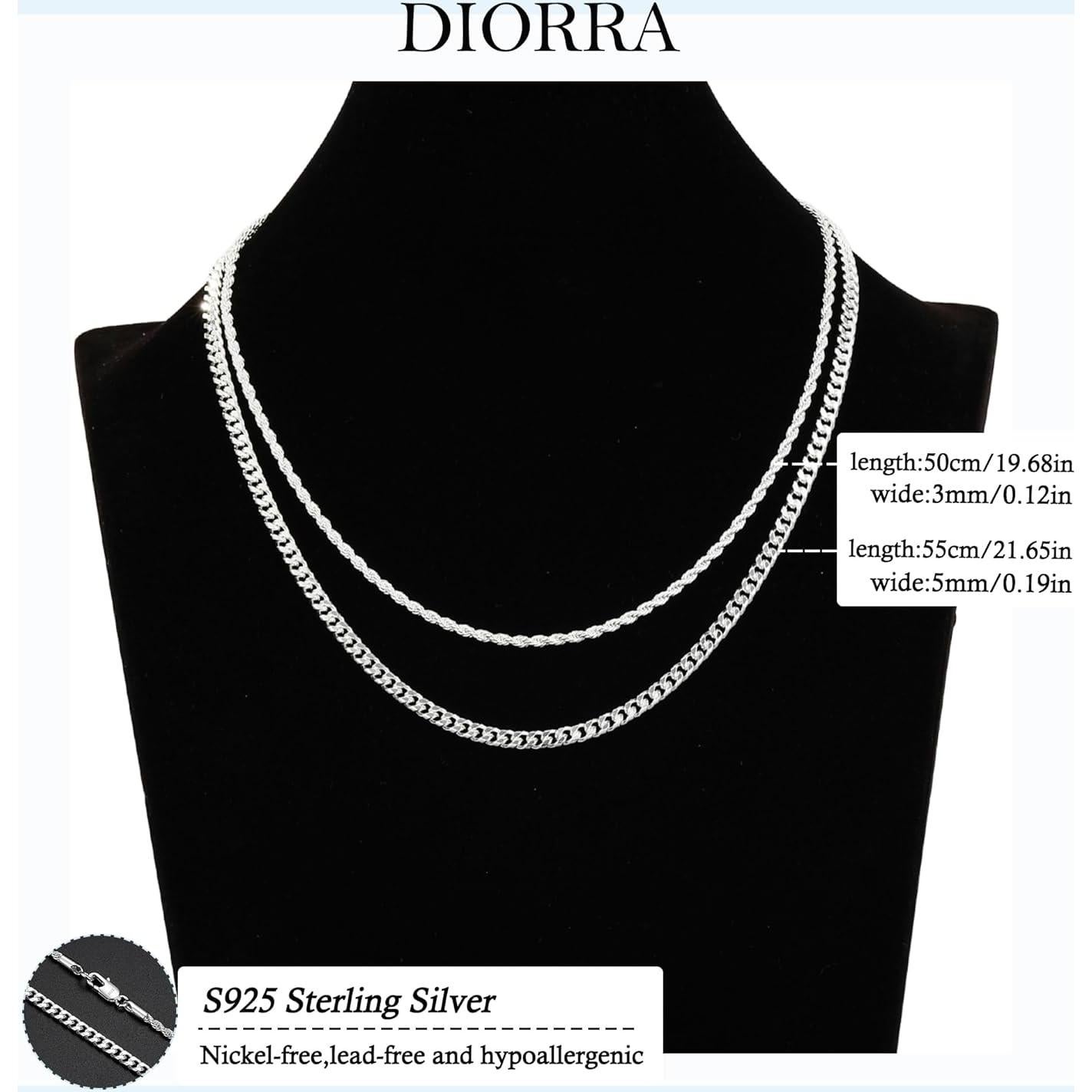 Collar de Plata Esterlina 925 para Hombres - 2 Piezas 50.8cm y 55.88cm