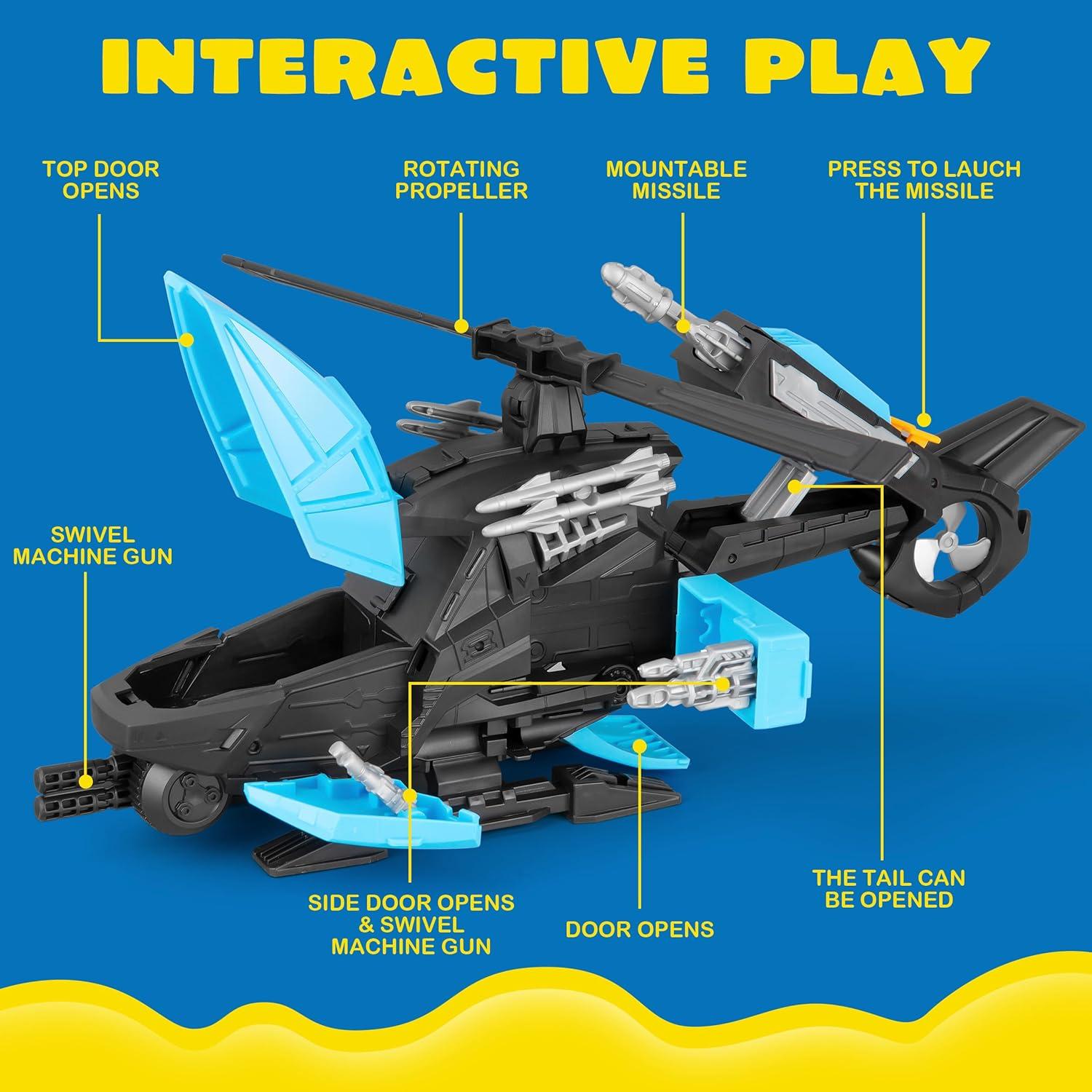 Juego de Juguete Helicóptero Policía XDUOYJOY 2-en-1 con Vehículos