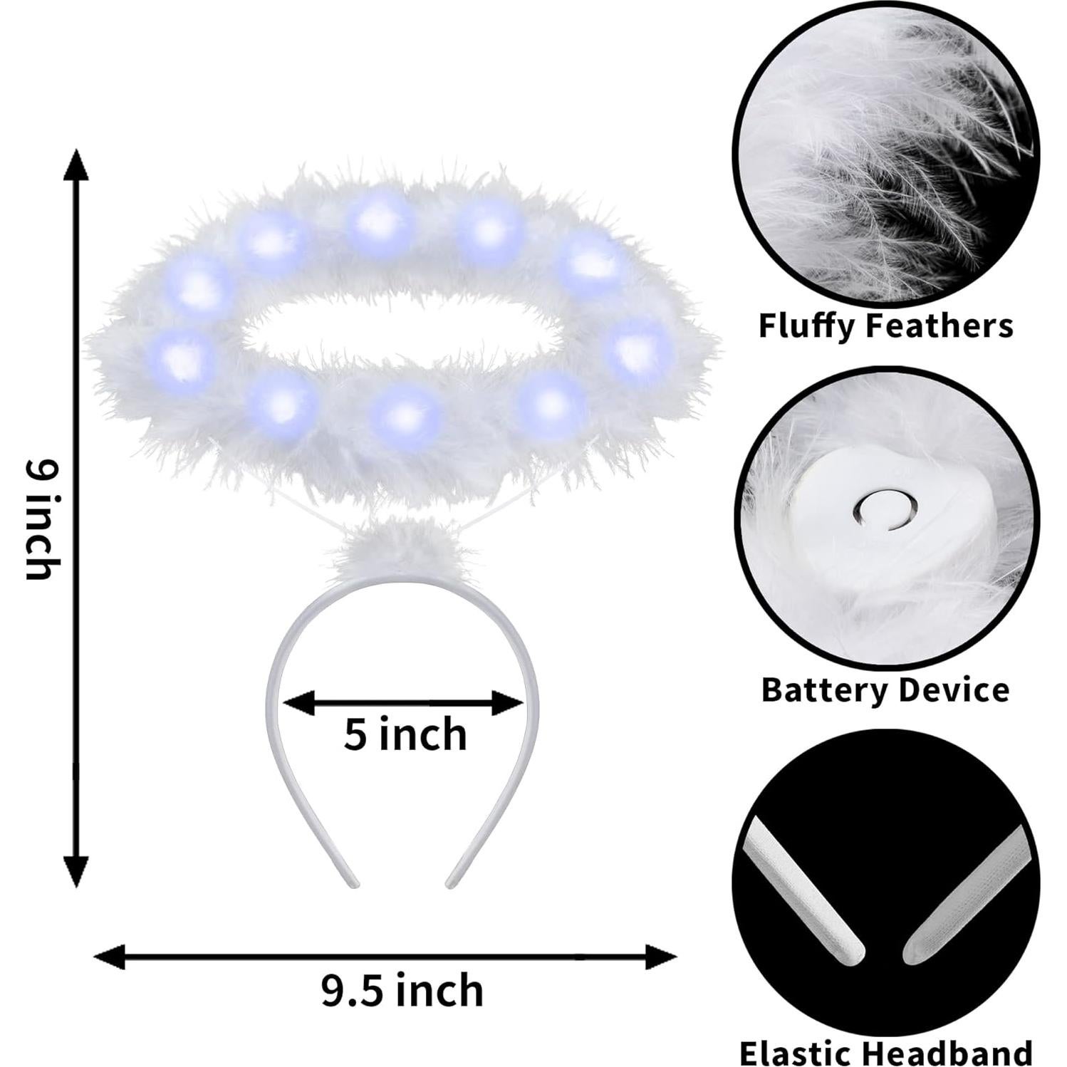 Diadema de Halo Iluminada LED Spooktacular Creations - Ángel Blanco