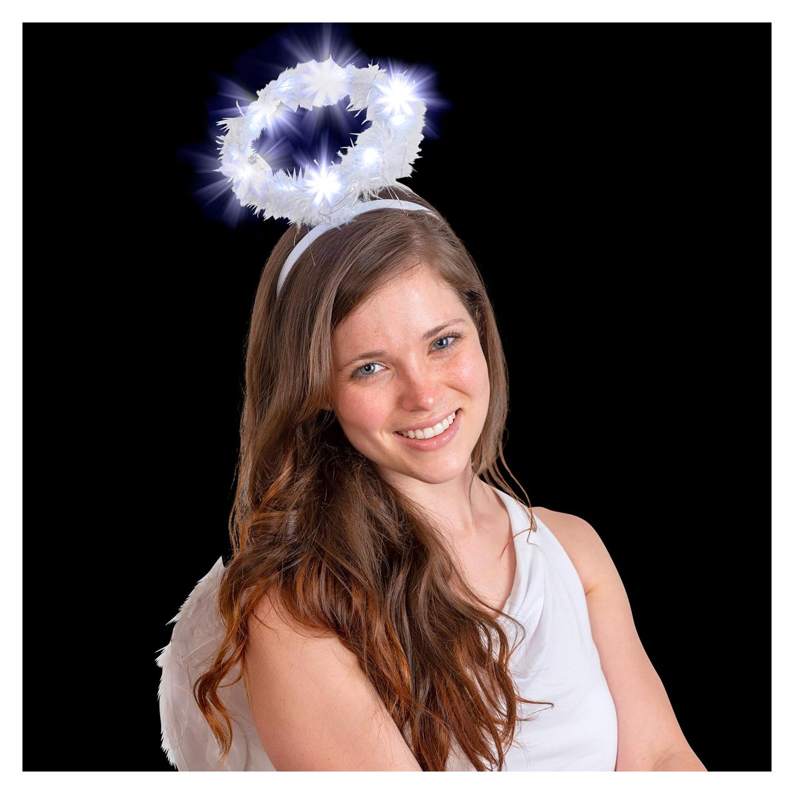 Diadema LED de Halo de Ángel Skeleteen - Plumas Blancas