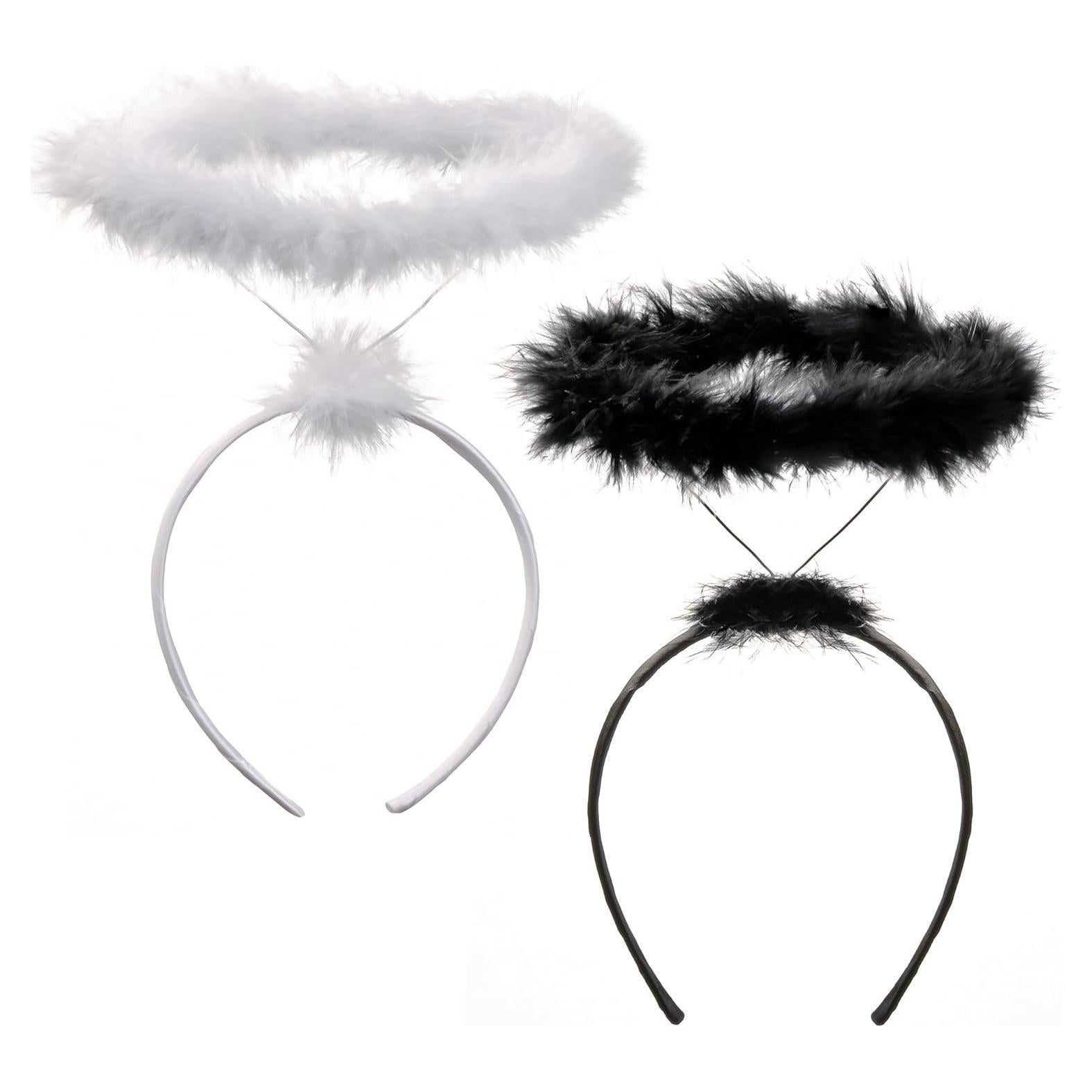 Diademas de Halo de Ángel Funcredible - Plumas Negras y Blancas - 2 Unidades