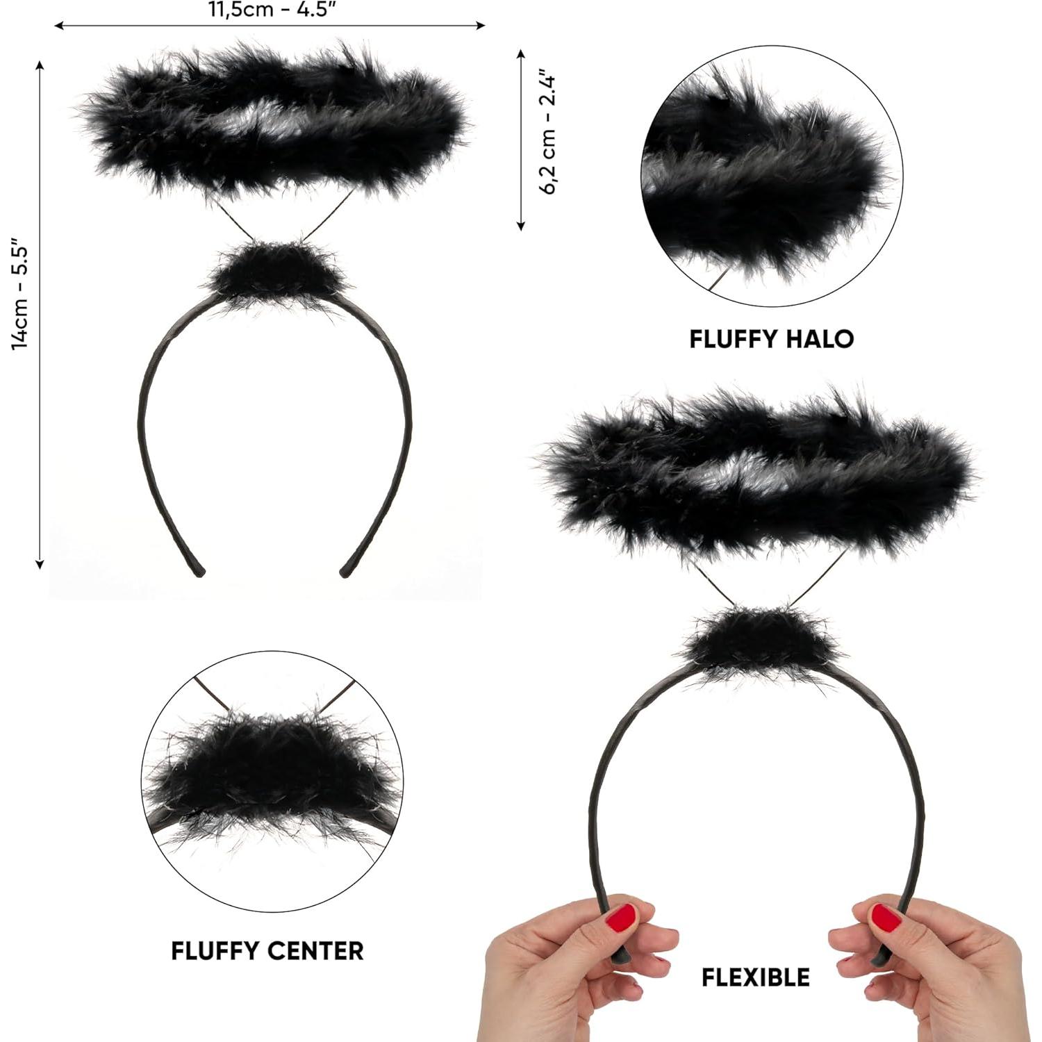 Diademas de Halo de Ángel Funcredible - Plumas Negras y Blancas - 2 Unidades