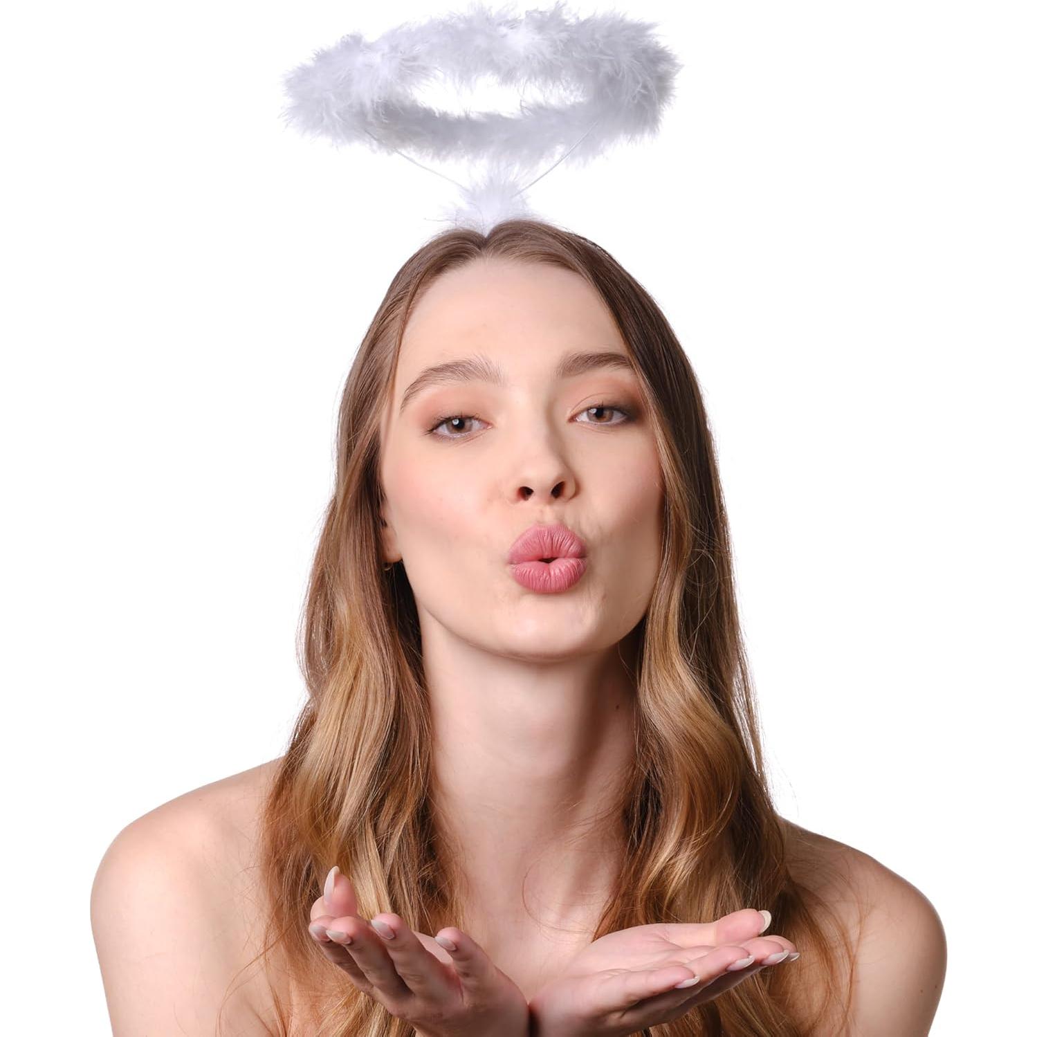 Diademas de Halo de Ángel Funcredible - Plumas Negras y Blancas - 2 Unidades