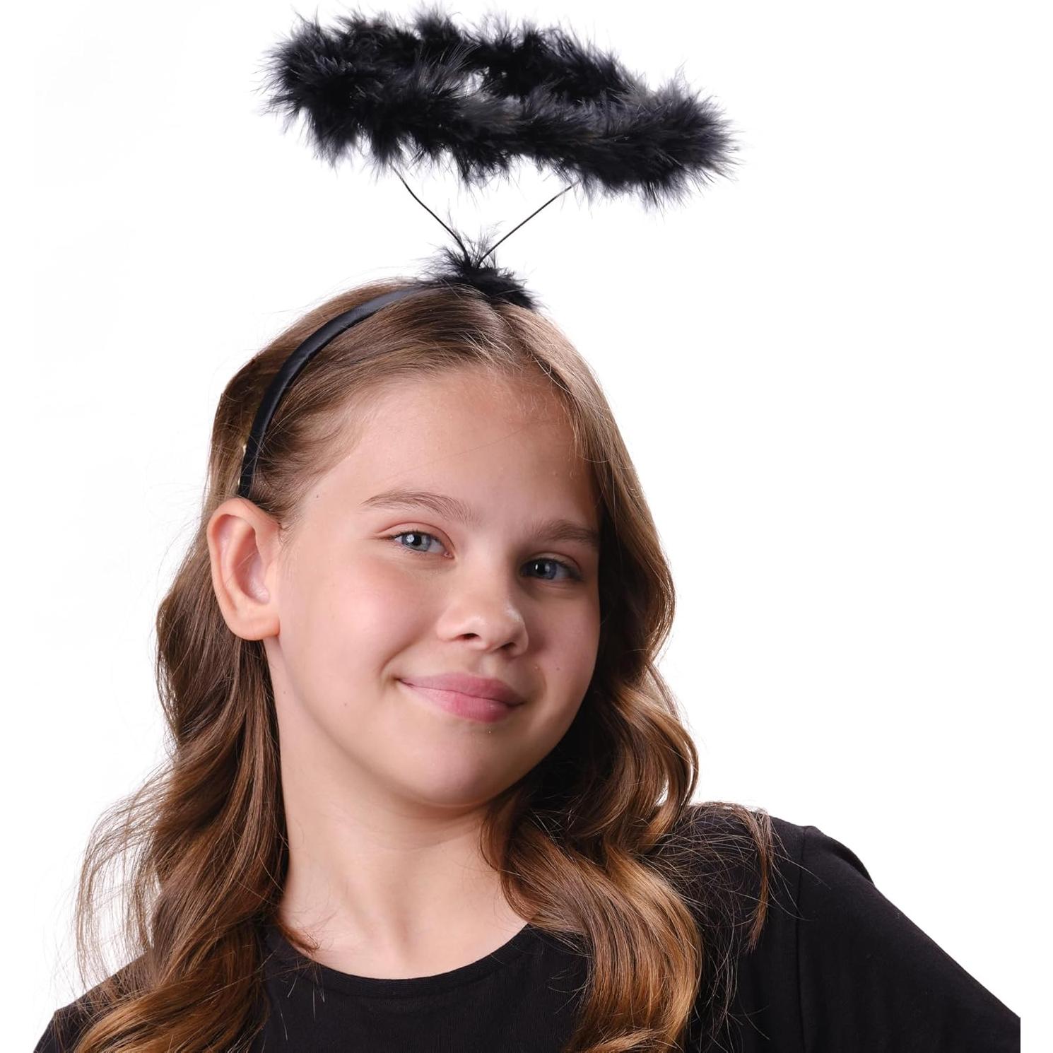 Diademas de Halo de Ángel Funcredible - Plumas Negras y Blancas - 2 Unidades