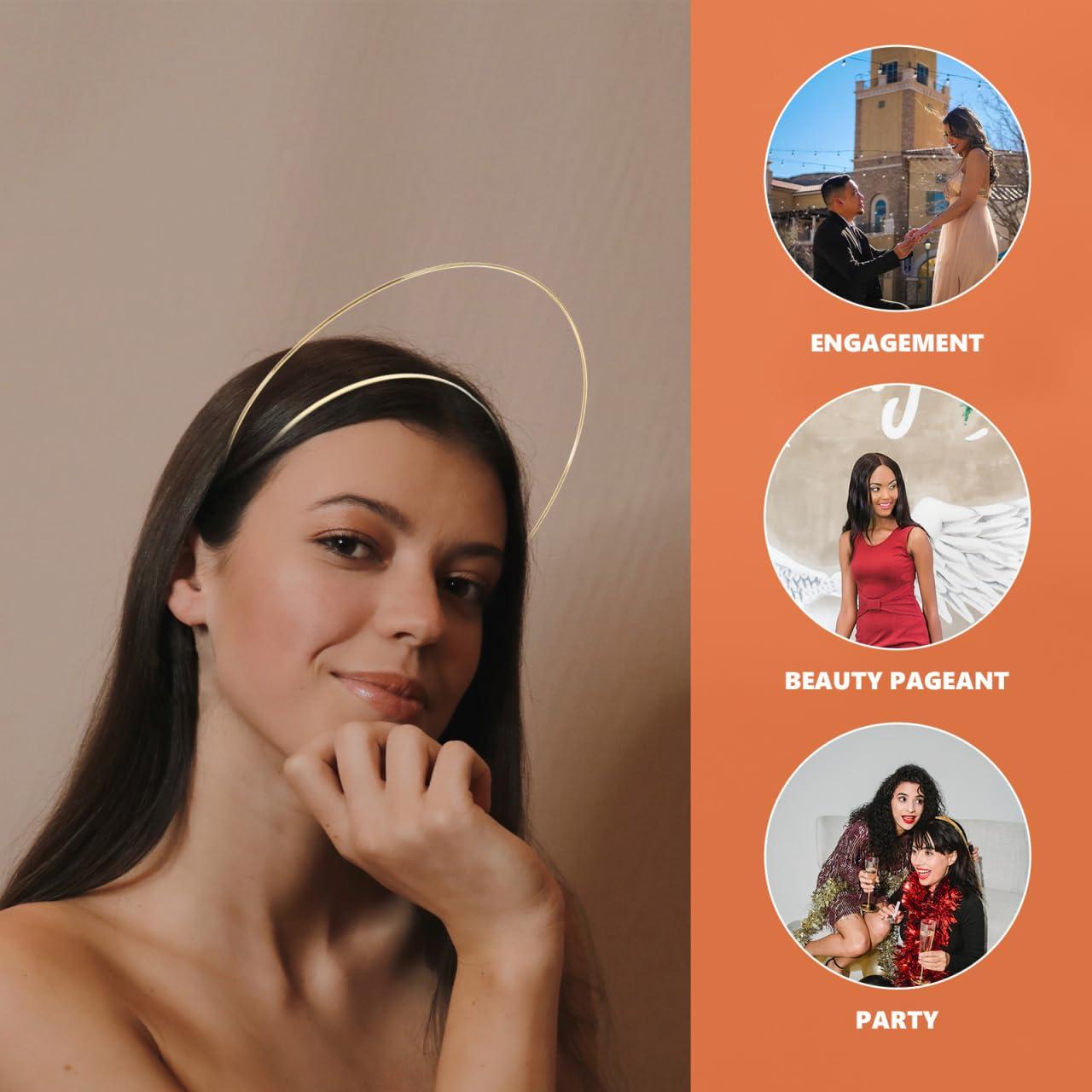 Diadema Halo Dorada Beaupretty para Boda y Fiesta - 22.3x21cm