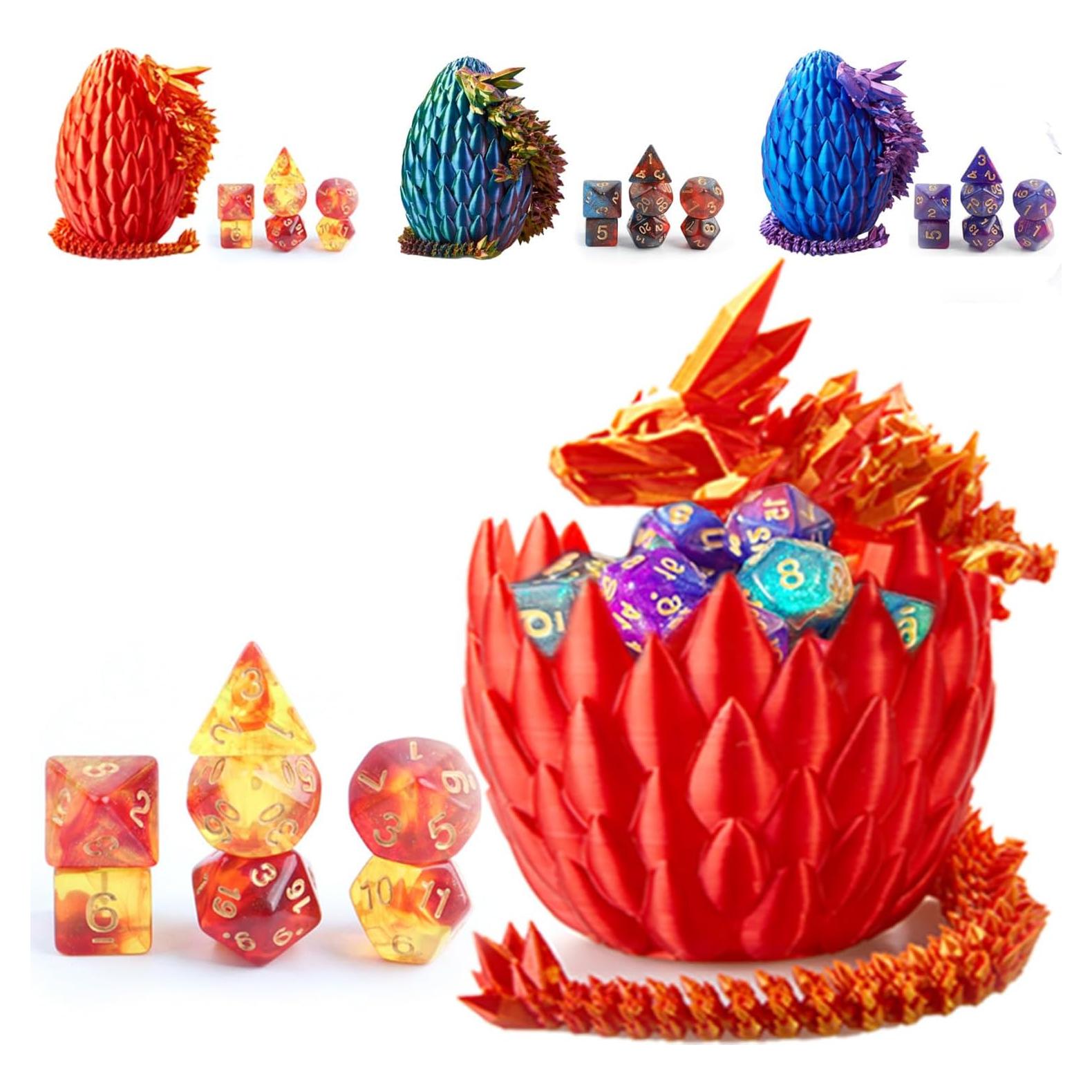Juego de Dados DND 7 Piezas + Huevo de Dragón 38.1 cm Rojo Dorado