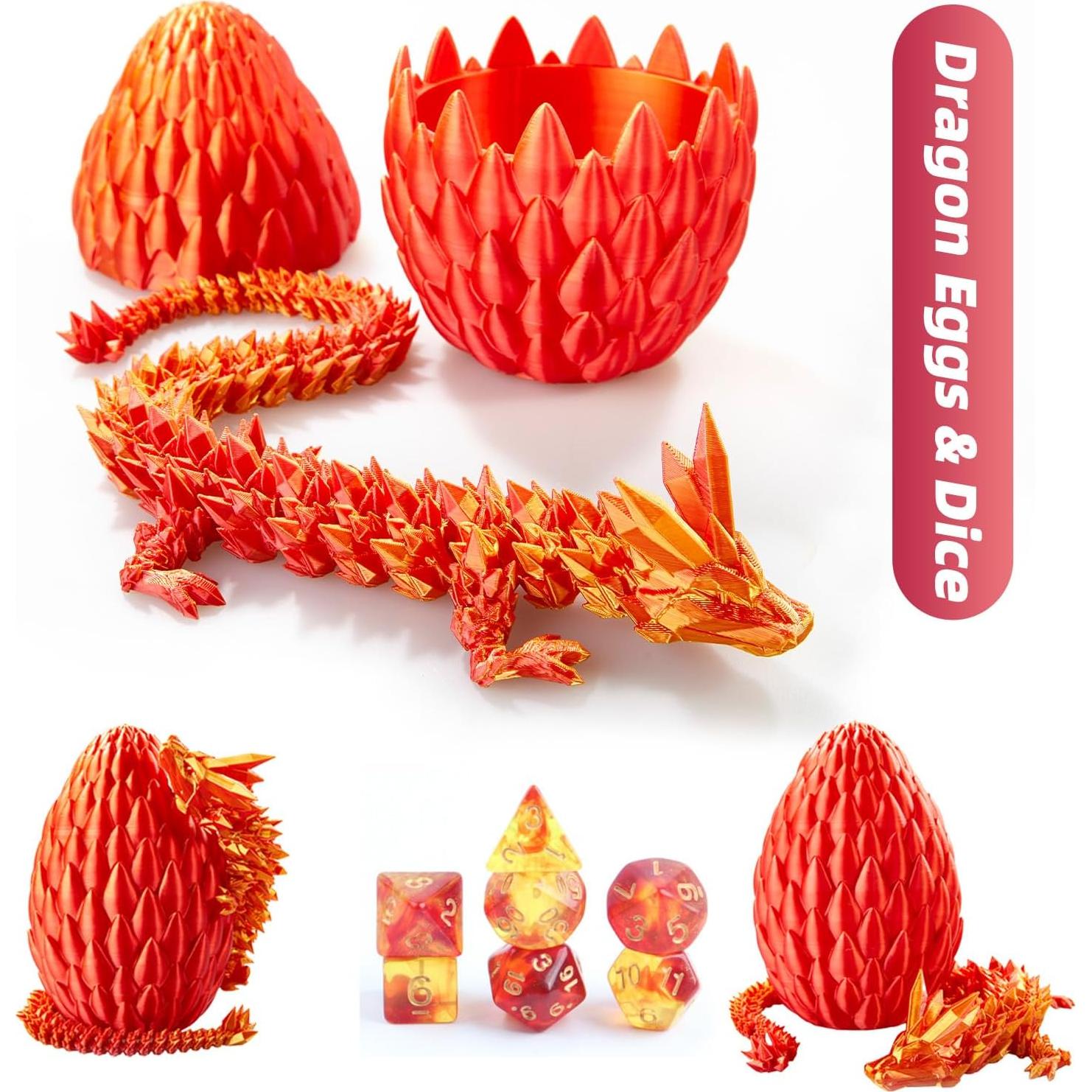 Juego de Dados DND 7 Piezas + Huevo de Dragón 38.1 cm Rojo Dorado