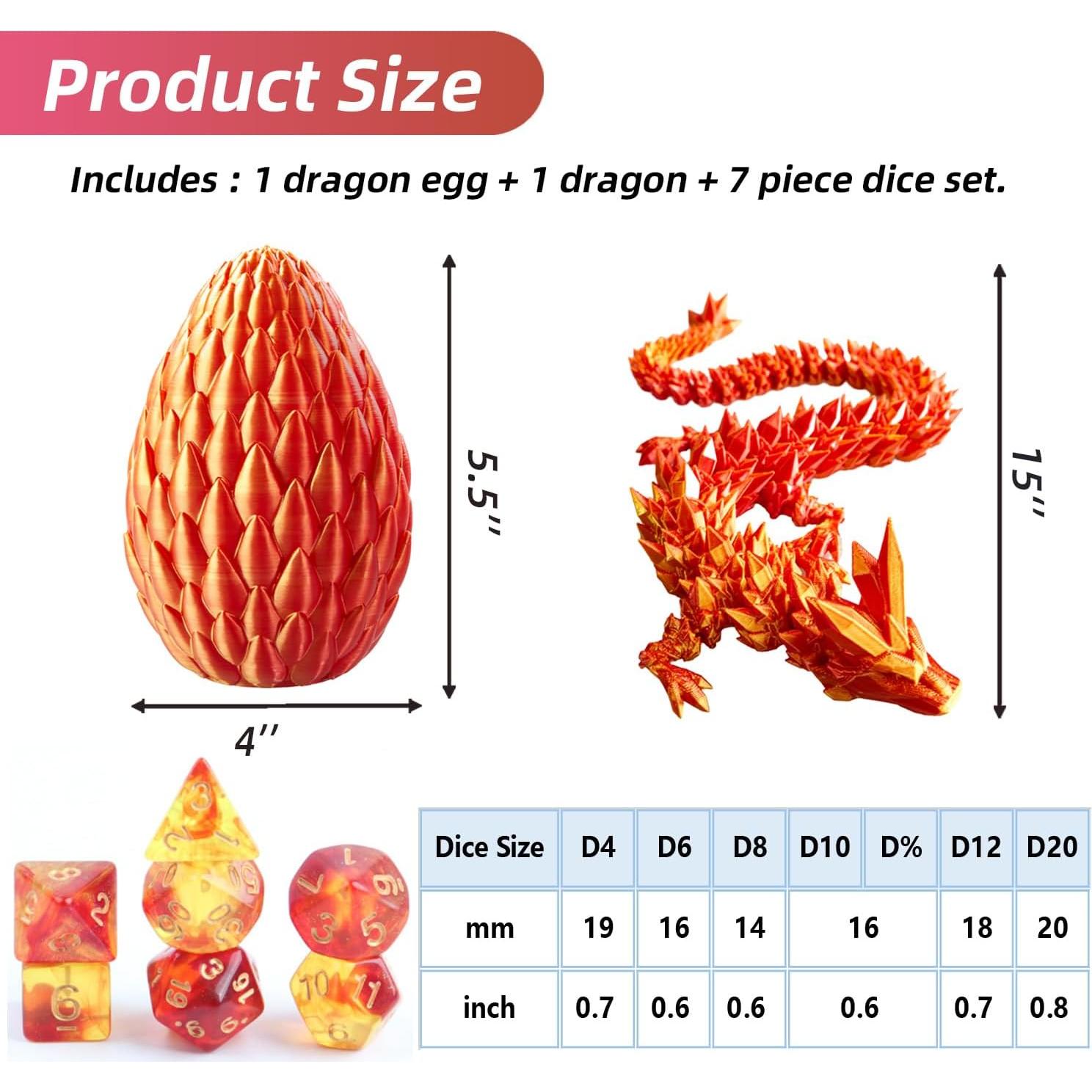Juego de Dados DND 7 Piezas + Huevo de Dragón 38.1 cm Rojo Dorado