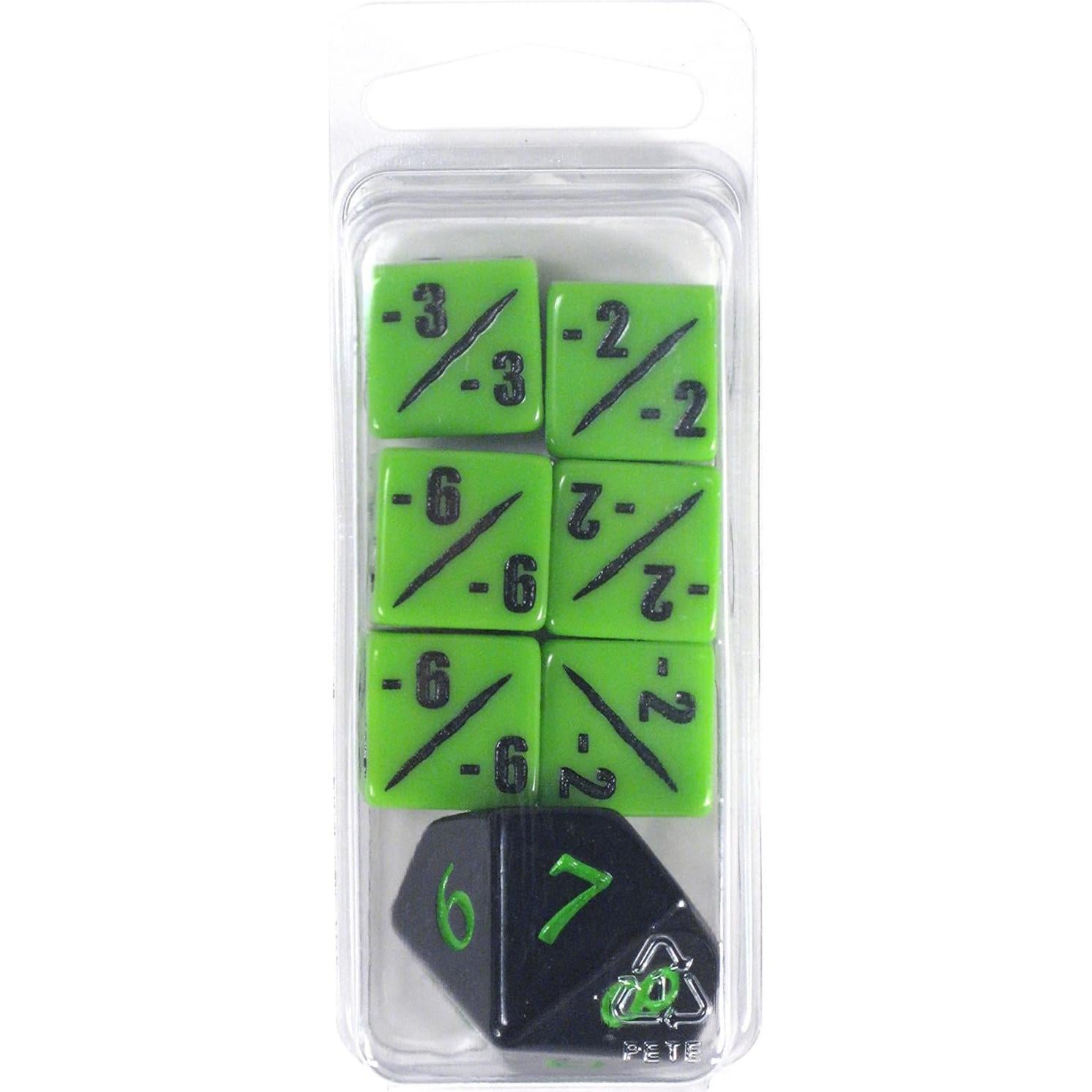 Conjunto de Dados D6 Contadores -1/-1 y D10 Veneno Hedral