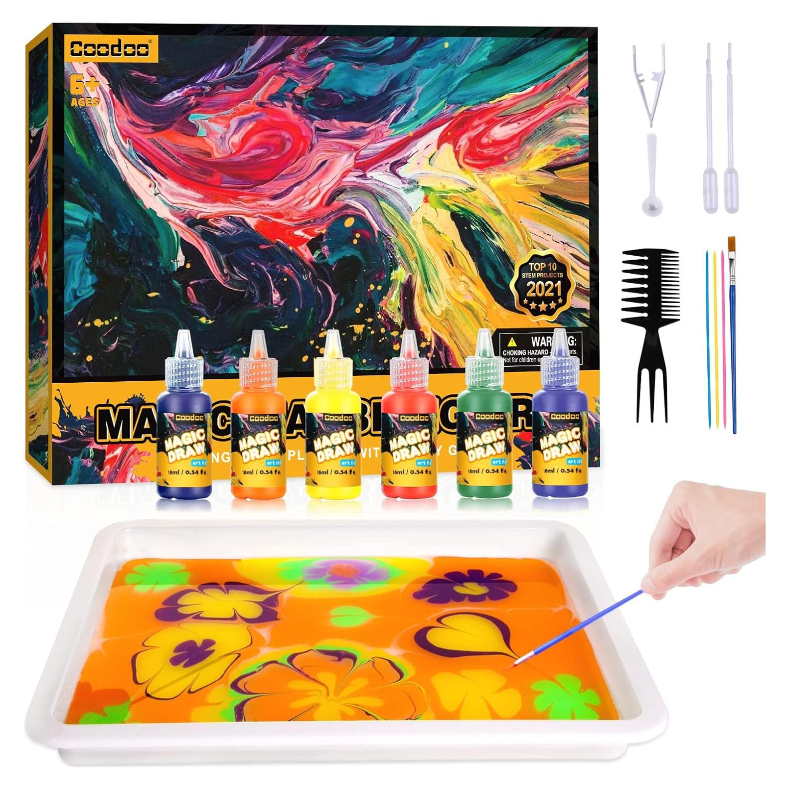 Kit de Pintura Marmoleada en Agua Coodoo - 6 Colores, 20 Hojas