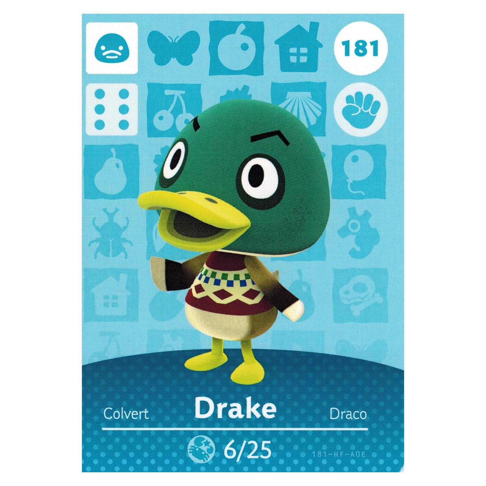 Tarjeta Amiibo Nintendo Animal Crossing Drake 181/200