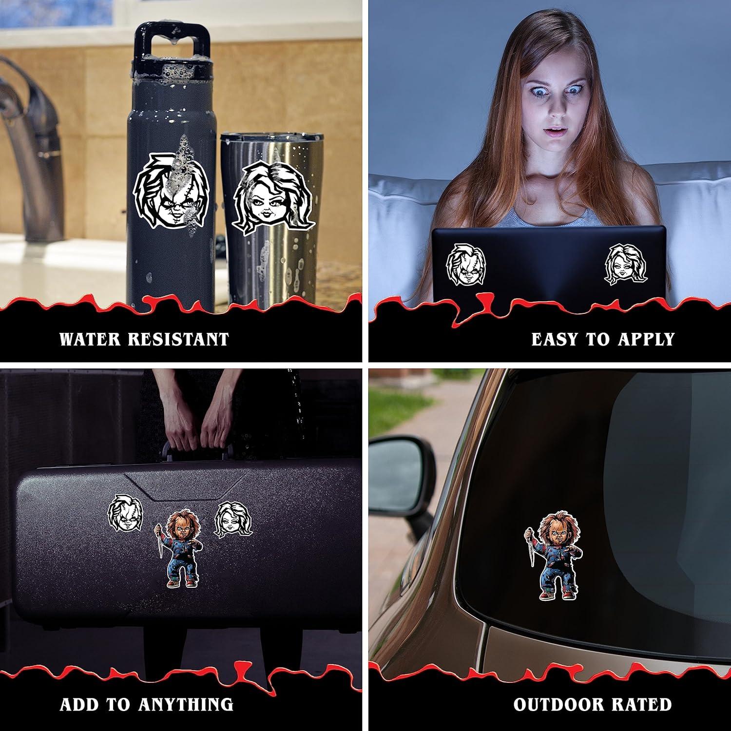 Set de 3 Calcomanías Chucky & Tiffany - Vinilo para Auto y Laptop