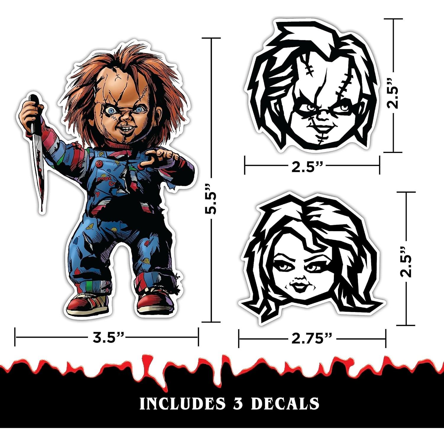 Set de 3 Calcomanías Chucky & Tiffany - Vinilo para Auto y Laptop