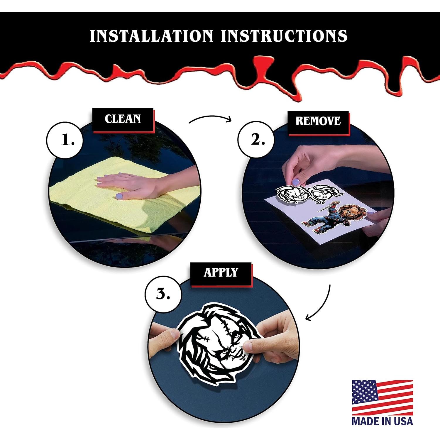 Set de 3 Calcomanías Chucky & Tiffany - Vinilo para Auto y Laptop