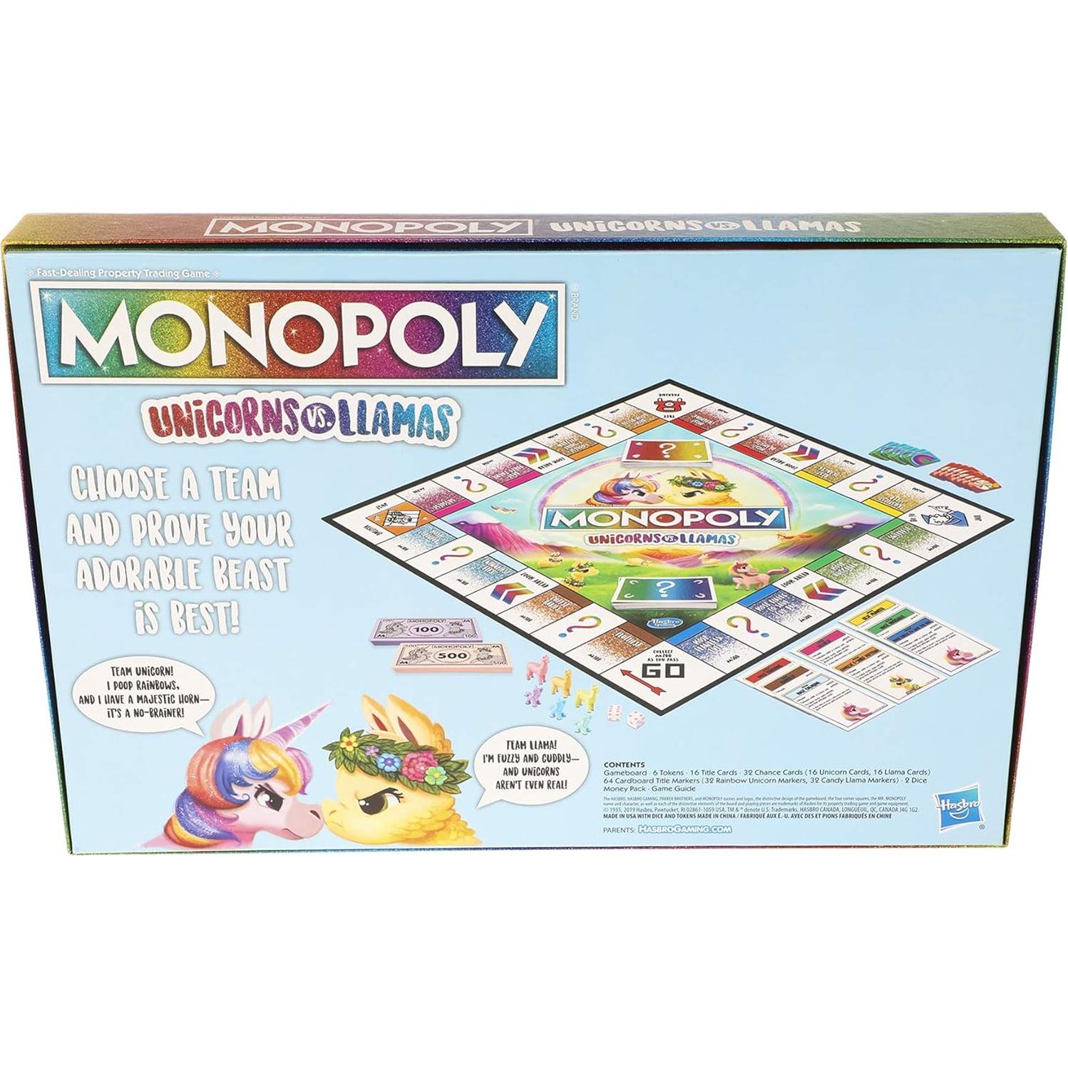 Monopoly Unicornios vs Llamas Hasbro Juego de Mesa 8+
