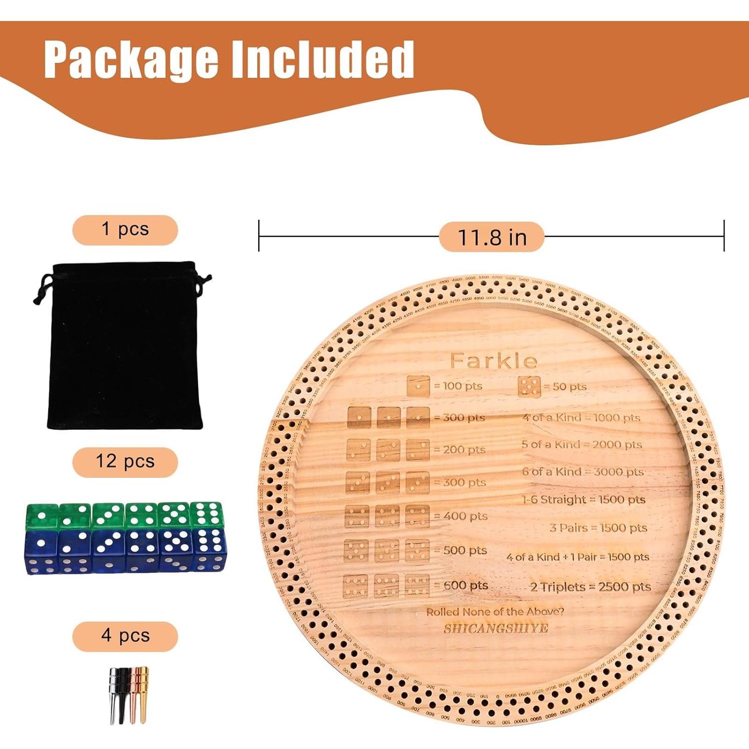 Juego de Dados Farkle SHICANGSHIYE 30 cm con Bandeja y Reglas