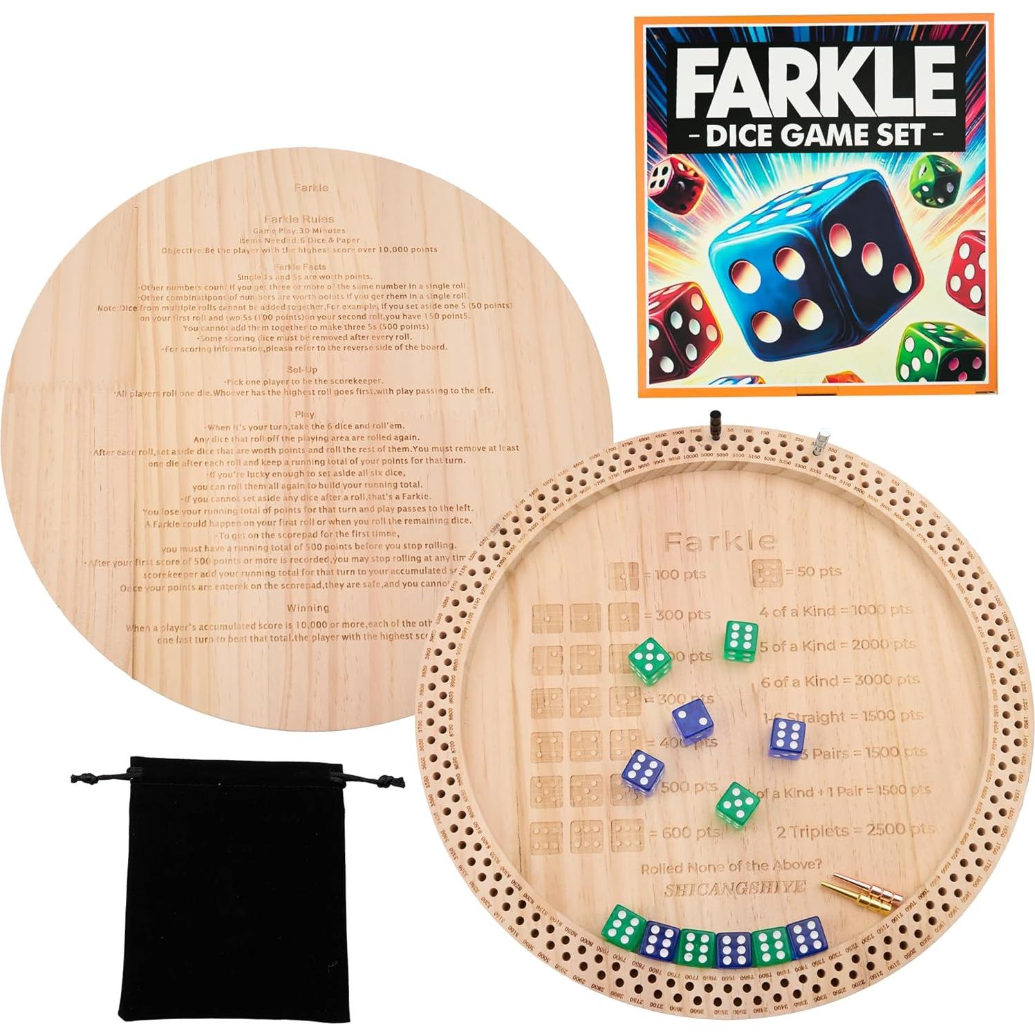Juego de Dados Farkle SHICANGSHIYE 30 cm con Bandeja y Reglas