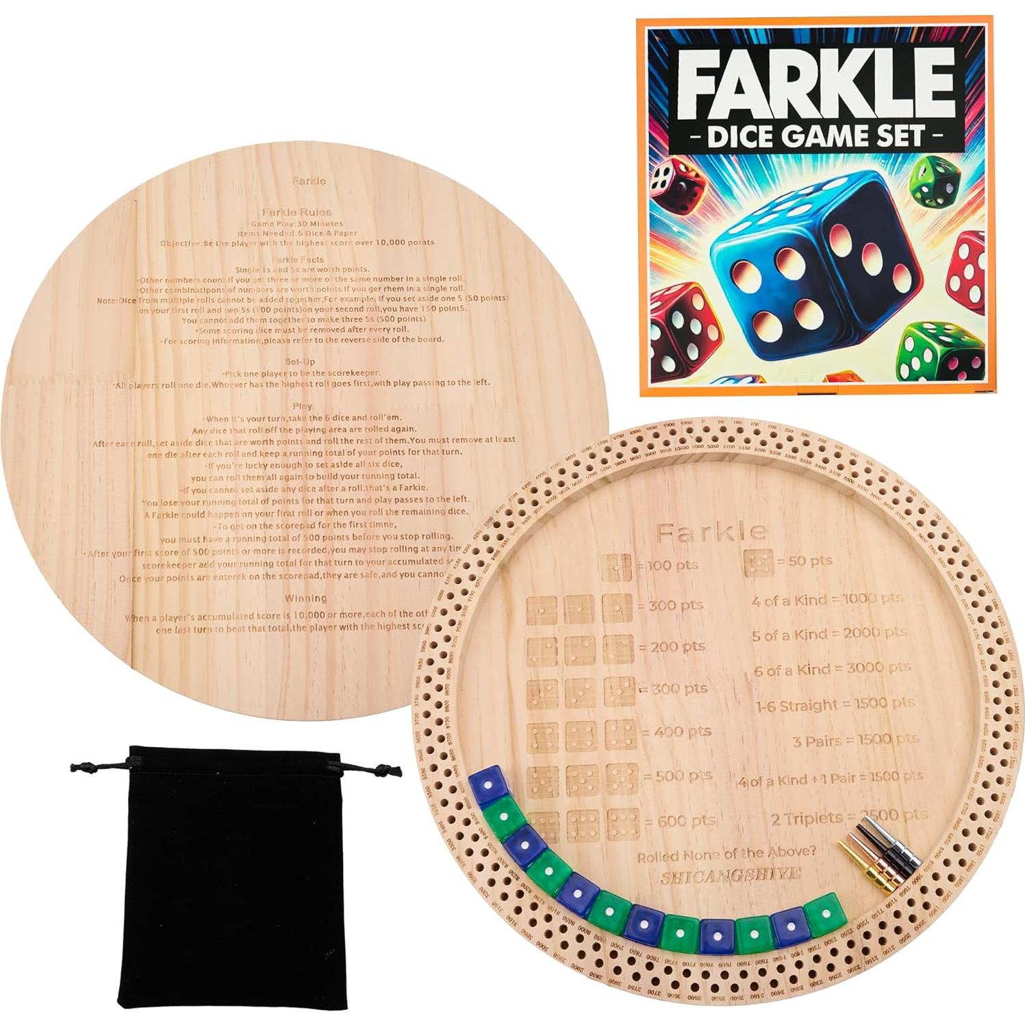 Juego de Dados Farkle SHICANGSHIYE 30 cm con Bandeja y Reglas