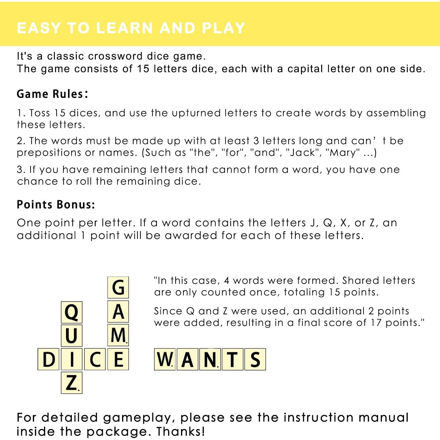 Juego de Dados de Palabras COHHFWPD - 15 Dados Amarillos