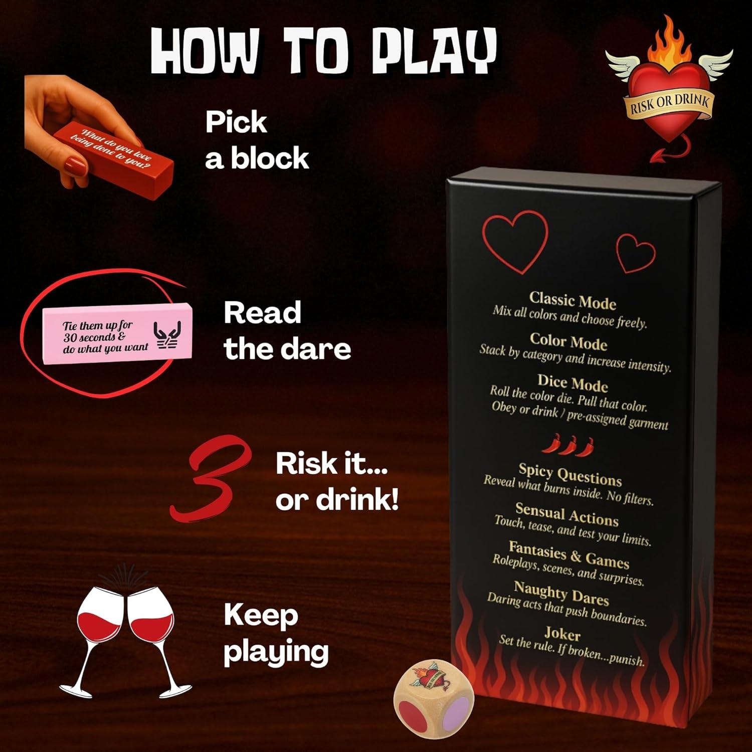 Juego de Bloques Traviesos Riesgo o Bebe - 54 Desafíos Sexys